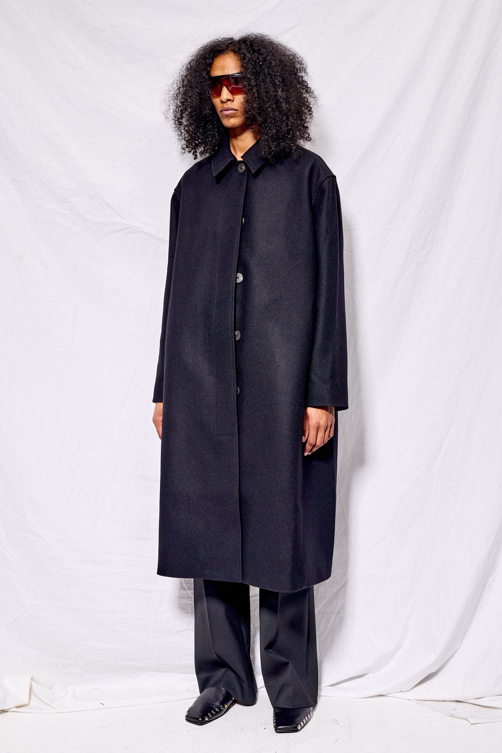Black Ria Rounded Overcoat