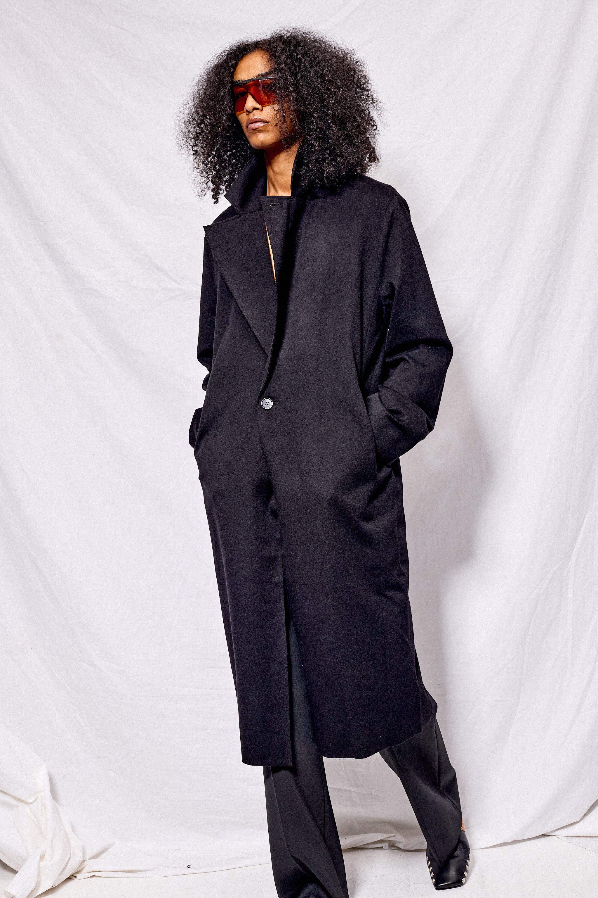 No.175 Black Heavy Wool Two Button Coat - Gabriela Coll