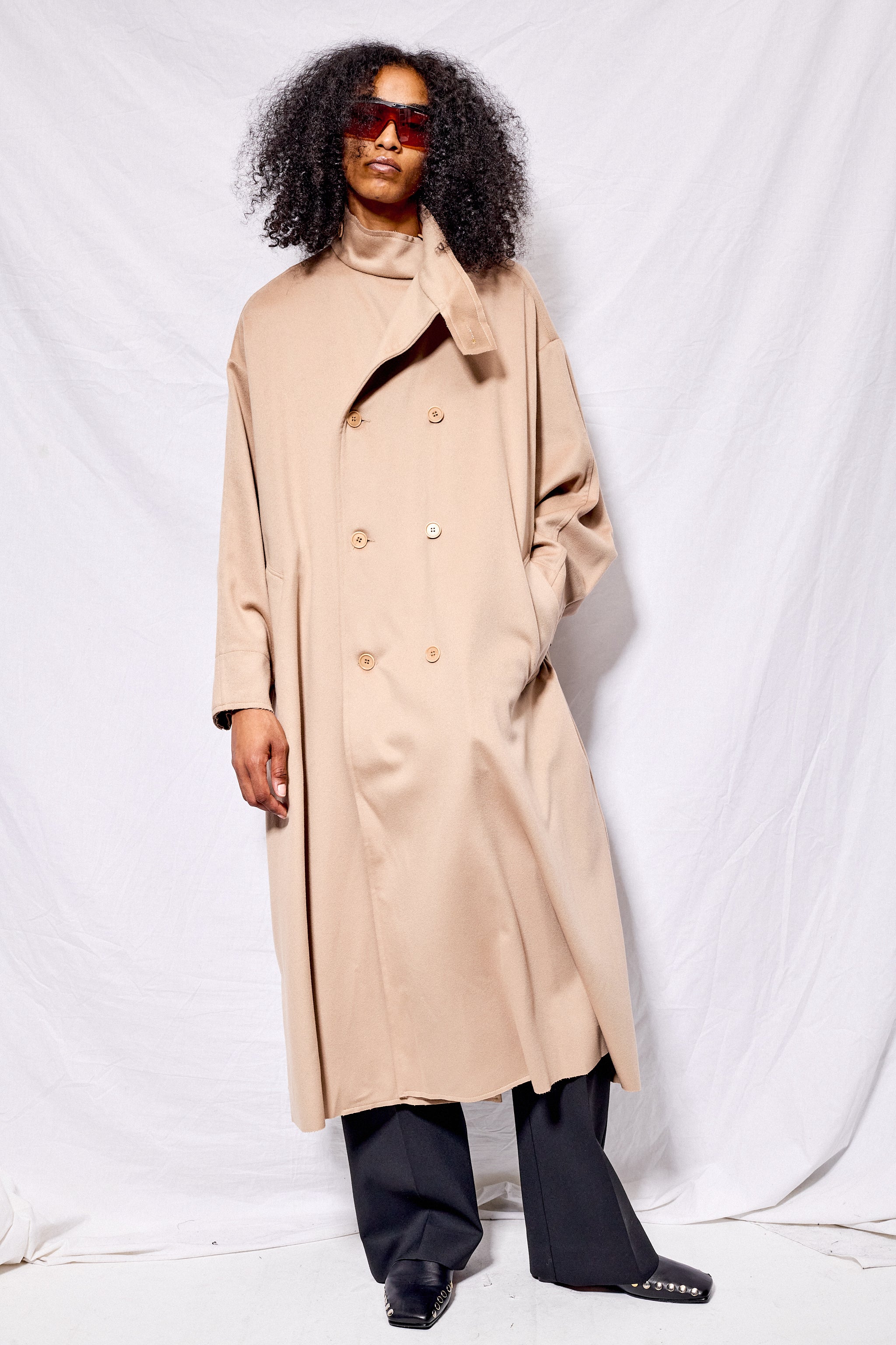No.65 Beige Oversized Double Breasted Coat