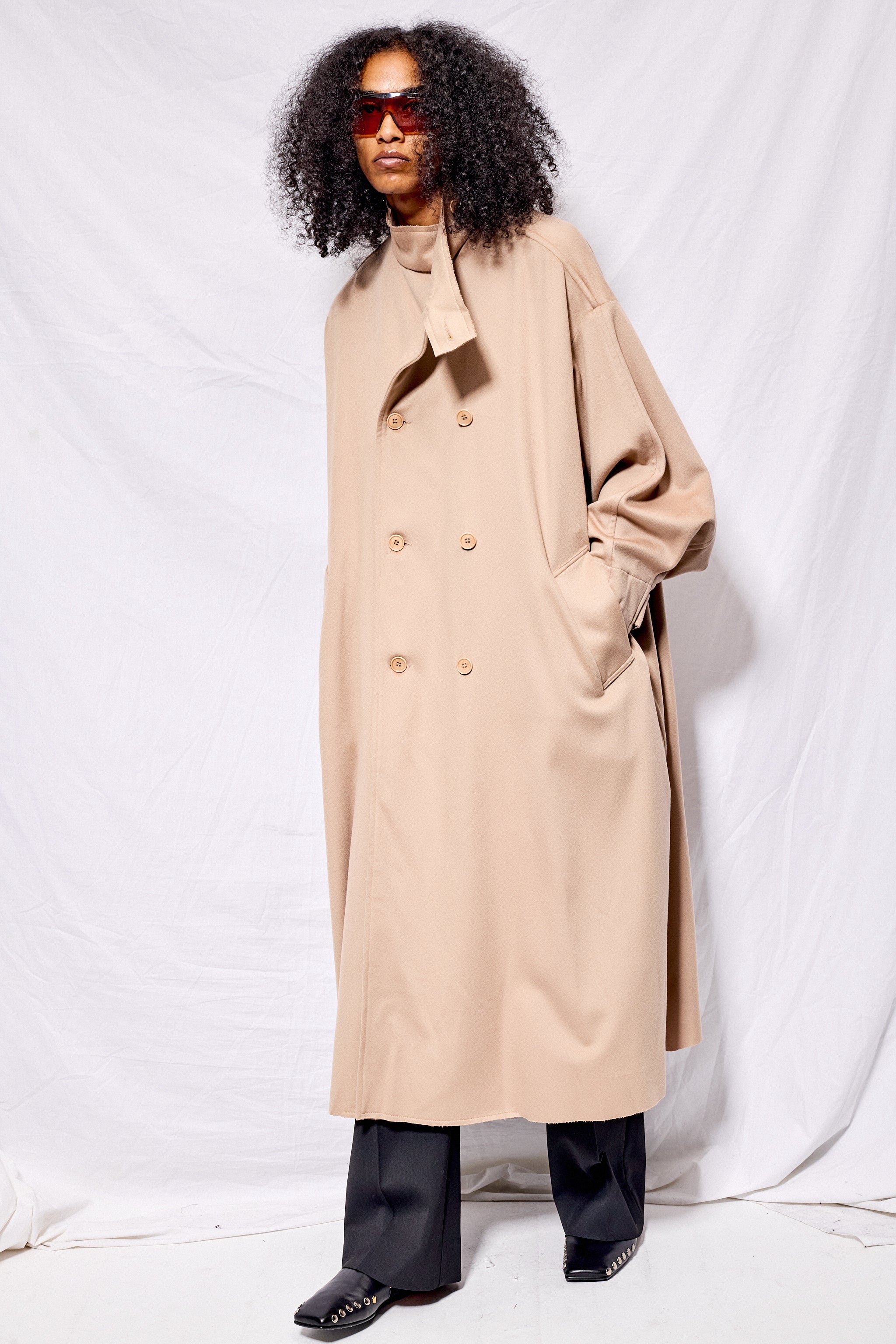 No.65 Beige Oversized Double Breasted Coat