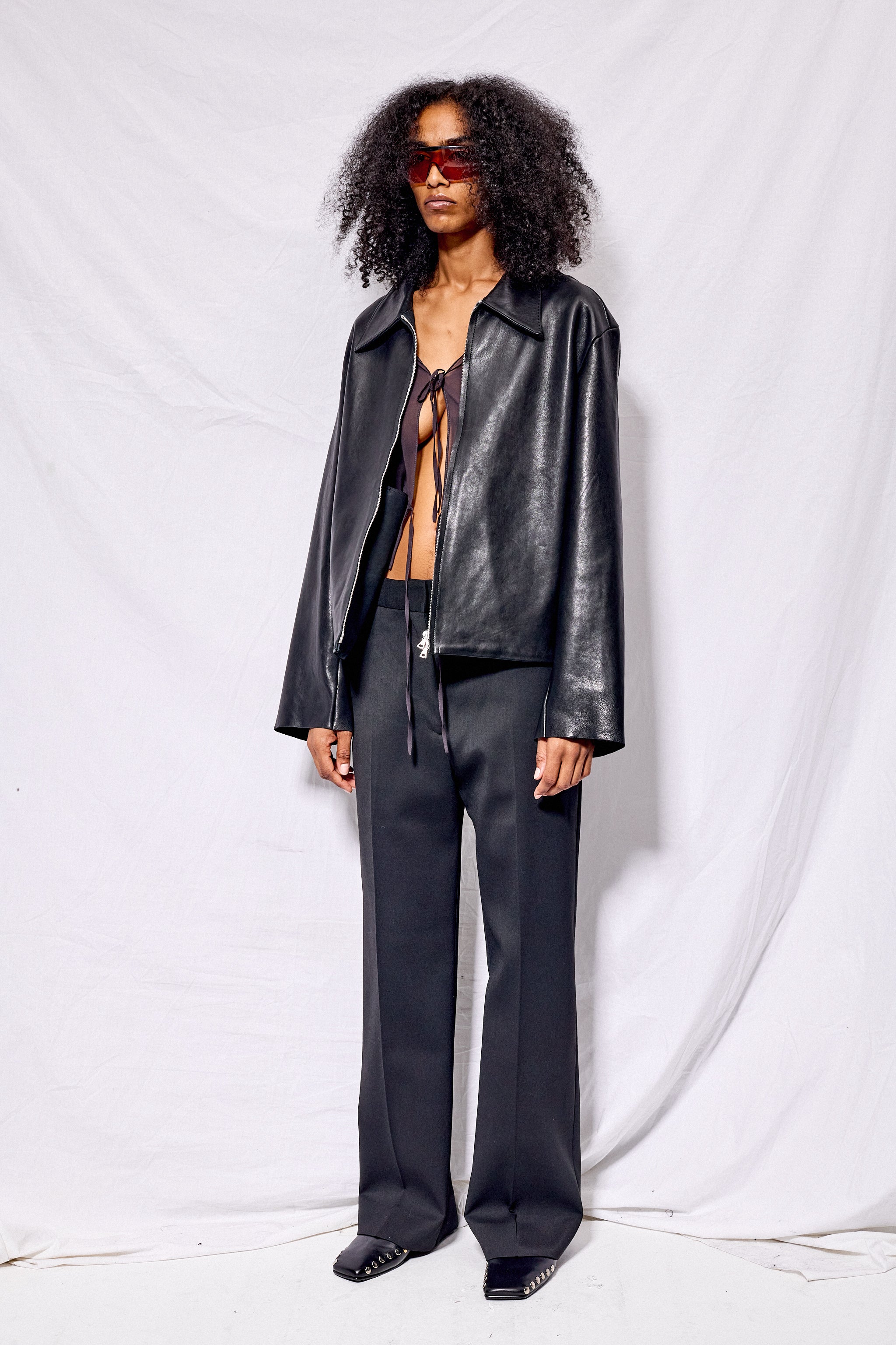 No.285 Black Leather Pocket Jacket - Gabriela Coll Garments