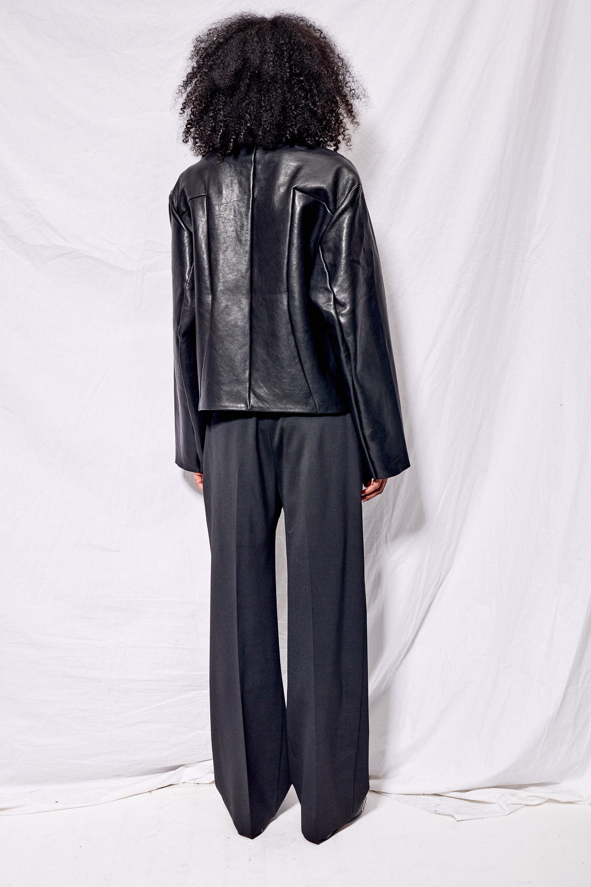 No.285 Black Leather Pocket Jacket - Gabriela Coll Garments