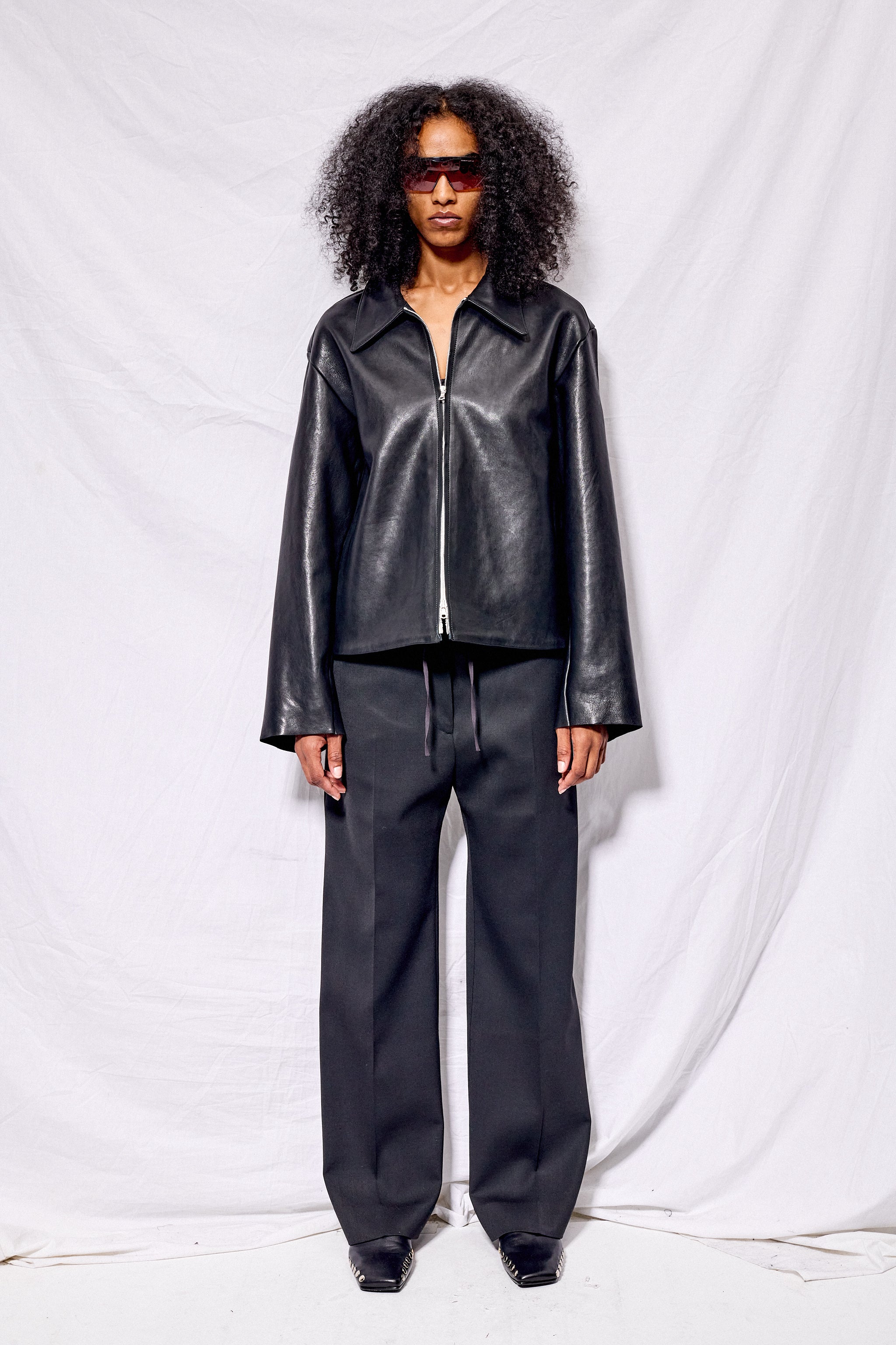 No.285 Black Leather Pocket Jacket - Gabriela Coll Garments