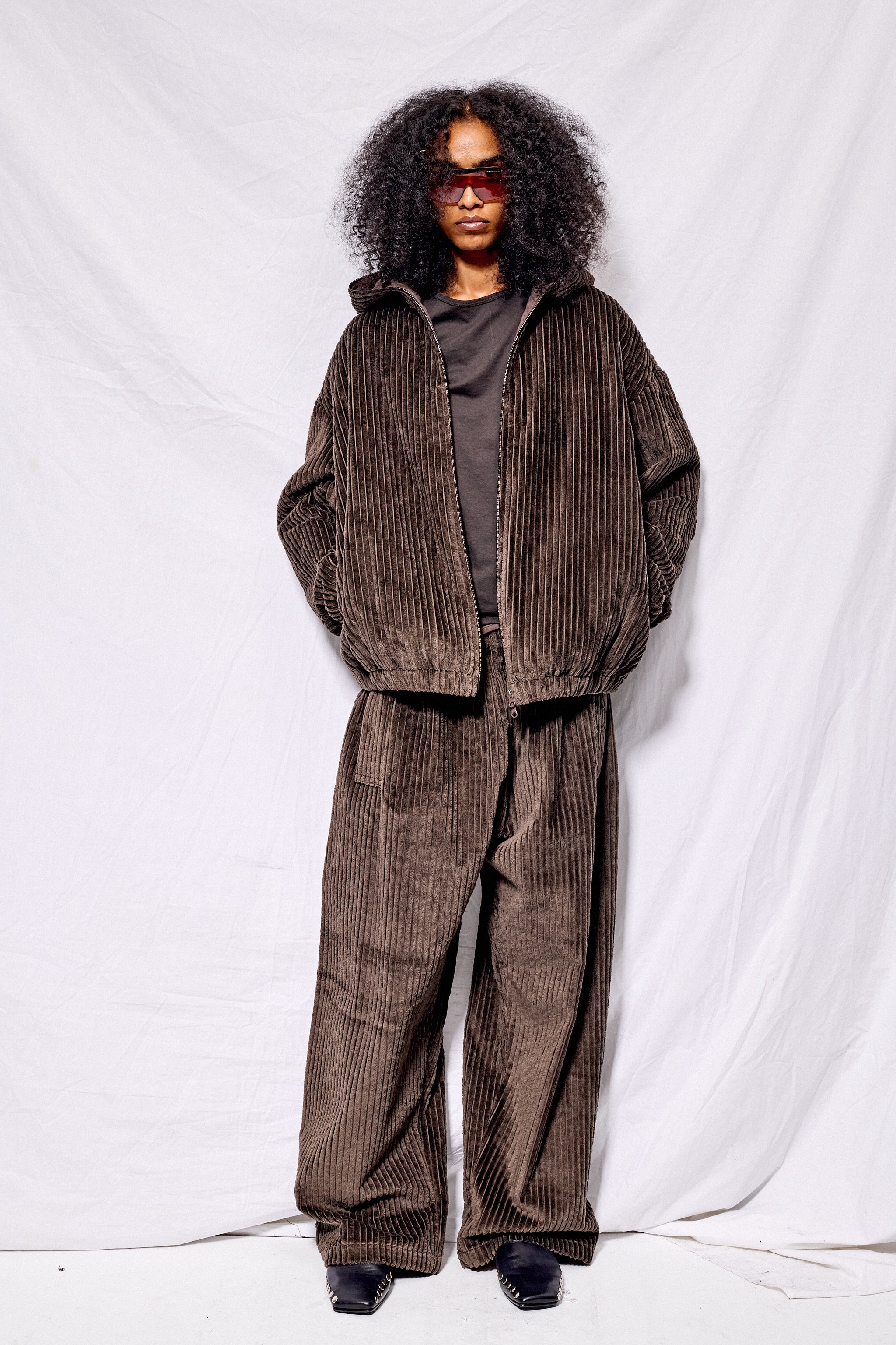 No.216 Brown Corduroy Puffer Zipper Jacket