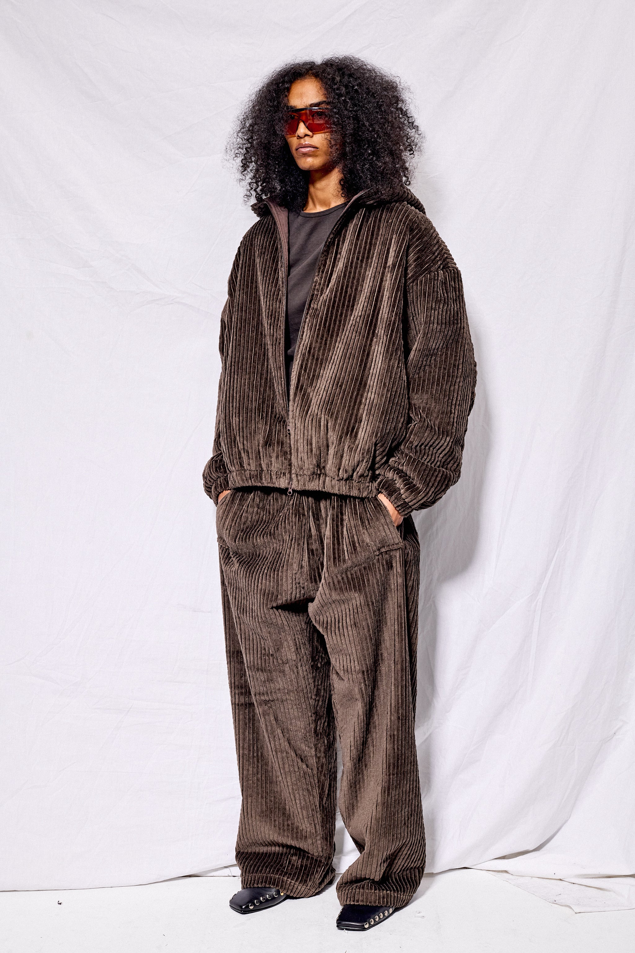 No.216 Brown Corduroy Puffer Zipper Jacket