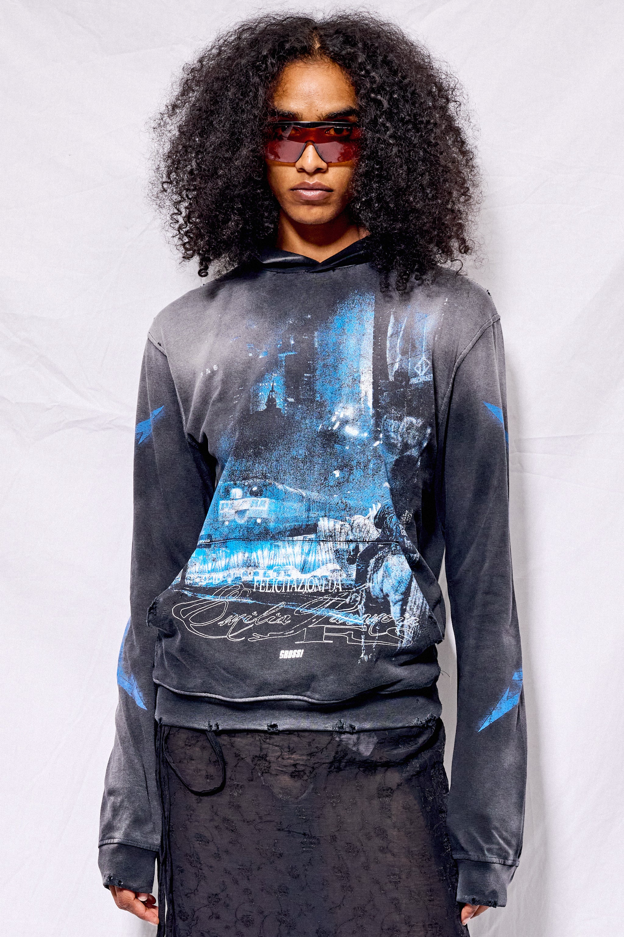 Black Emilia Paranoia Shrunken Hoodie T-Shirt