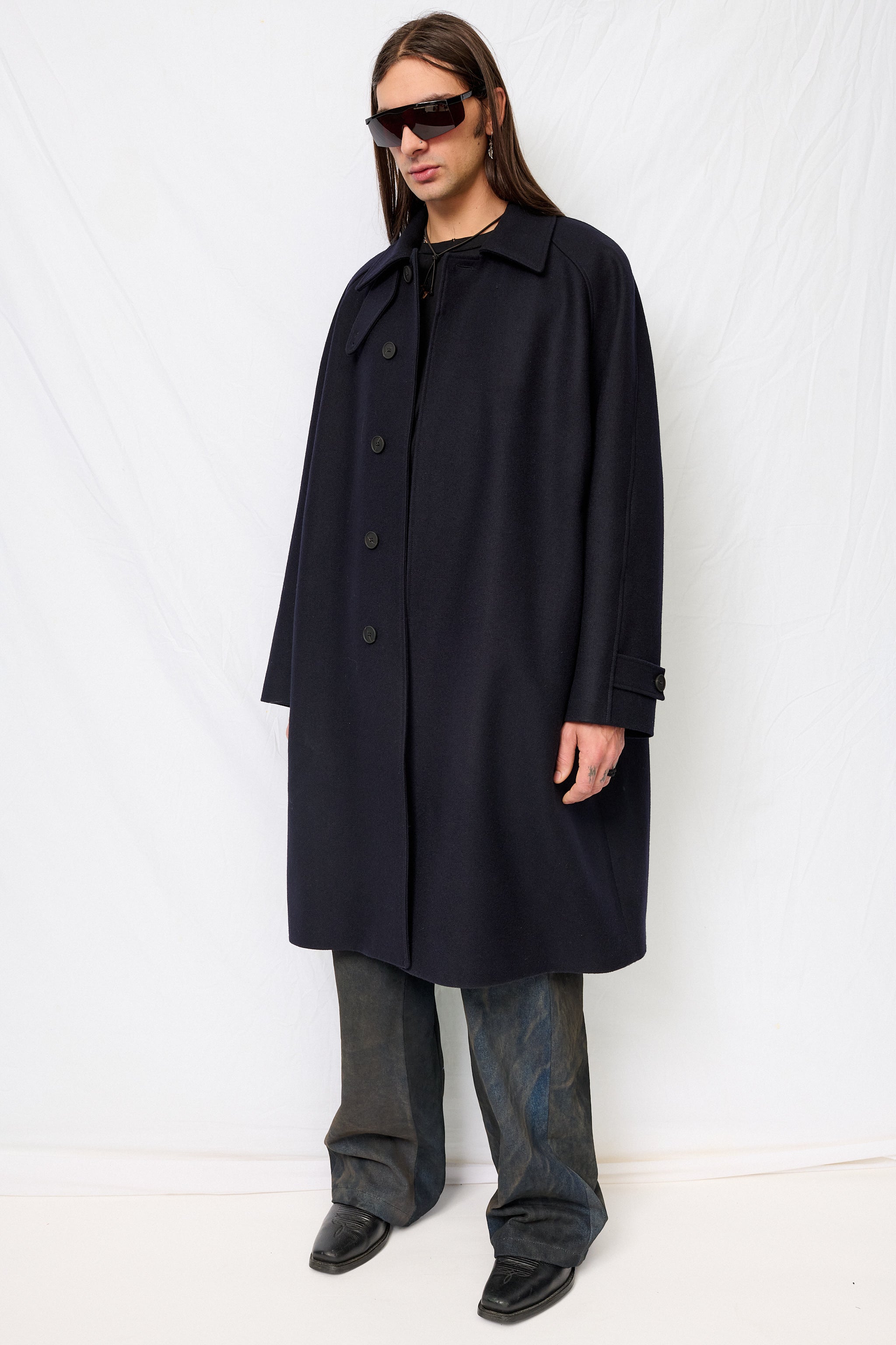 Dark Navy Cabo Raglan Wool Coat
