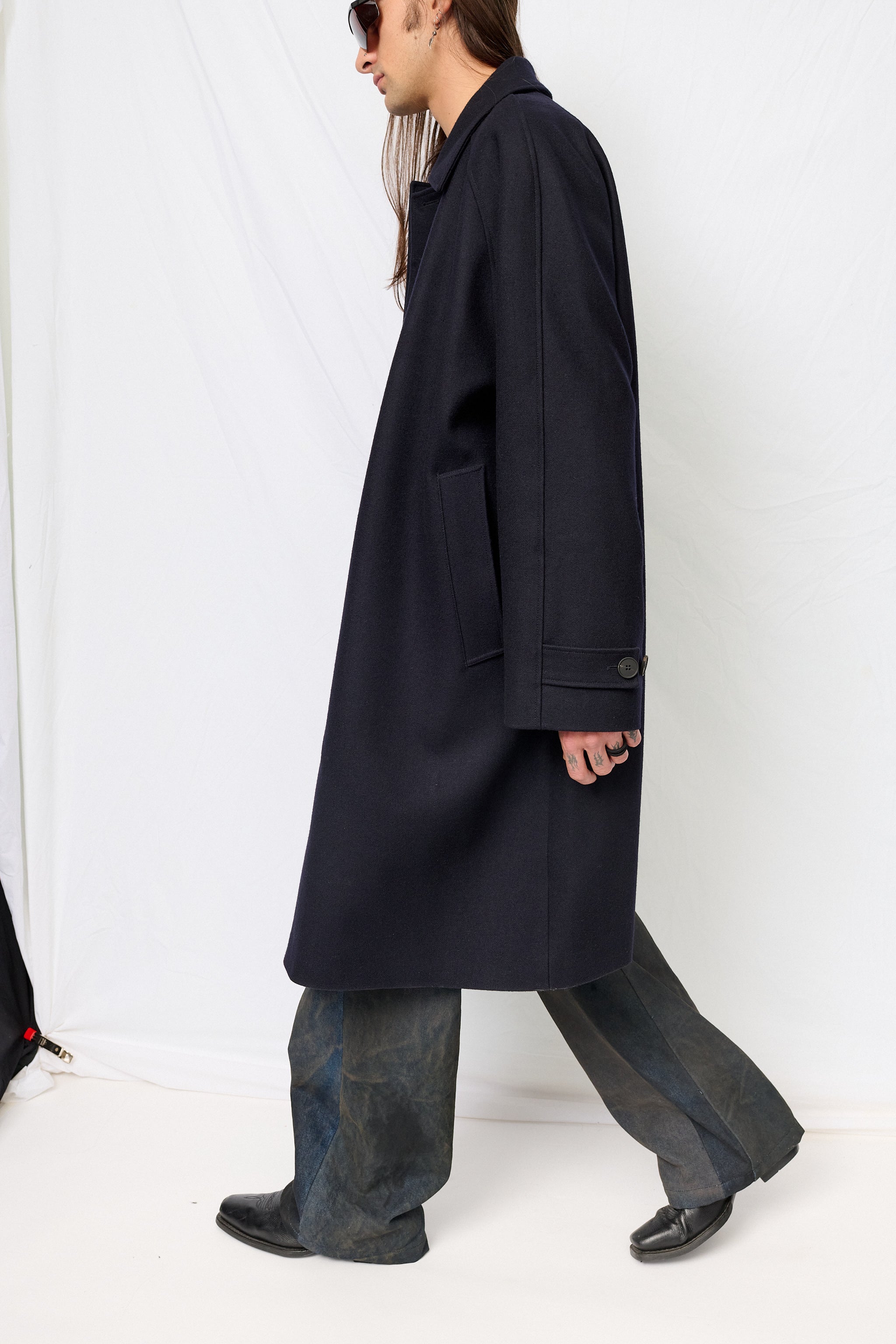 Dark Navy Cabo Raglan Wool Coat