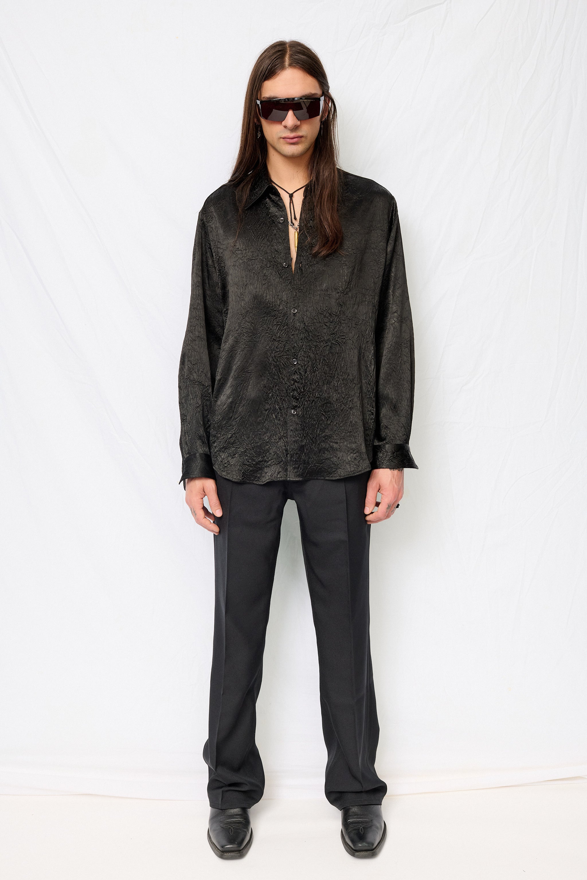 Black Wrinkled Acetate Classic Shirt