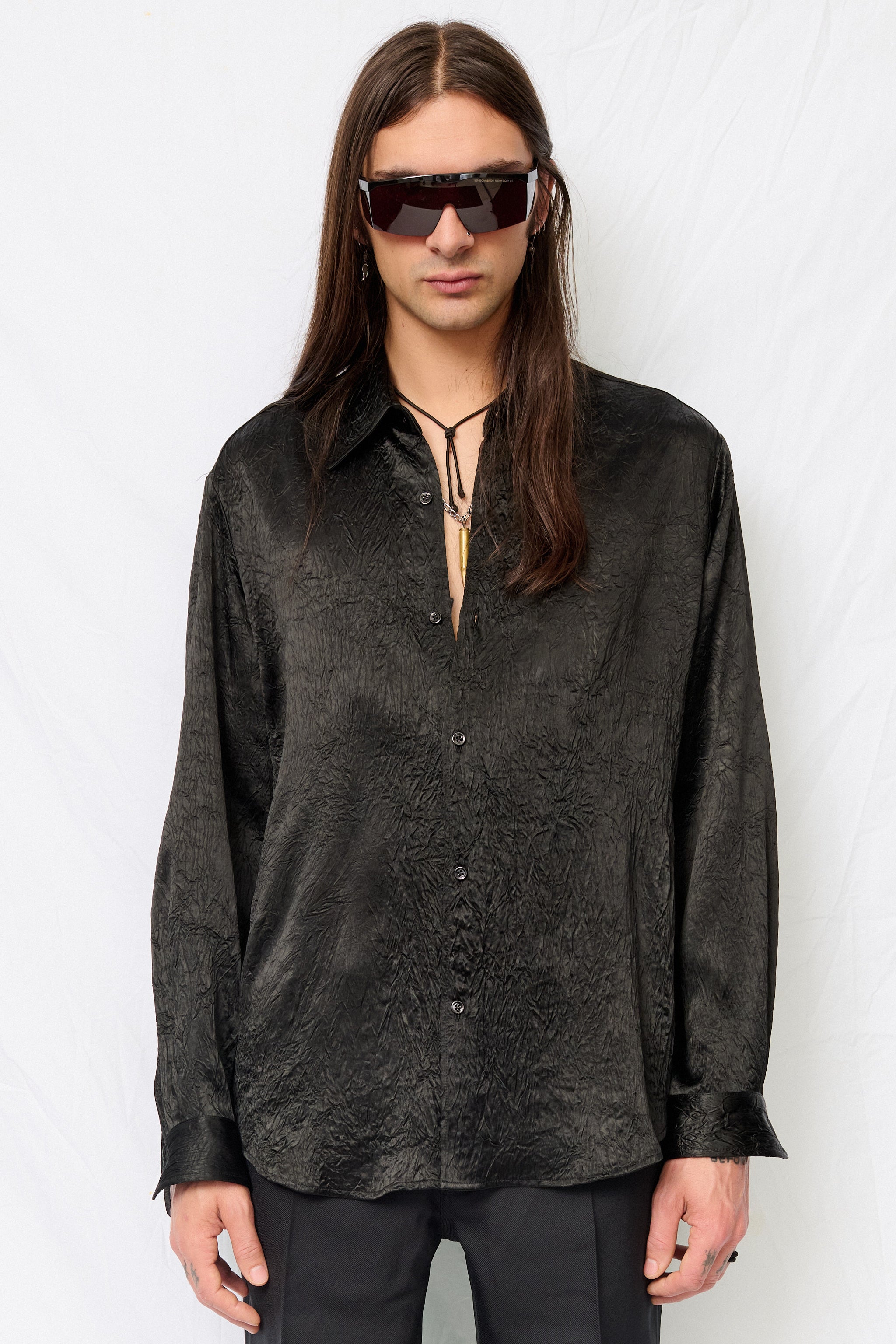 Black Wrinkled Acetate Classic Shirt