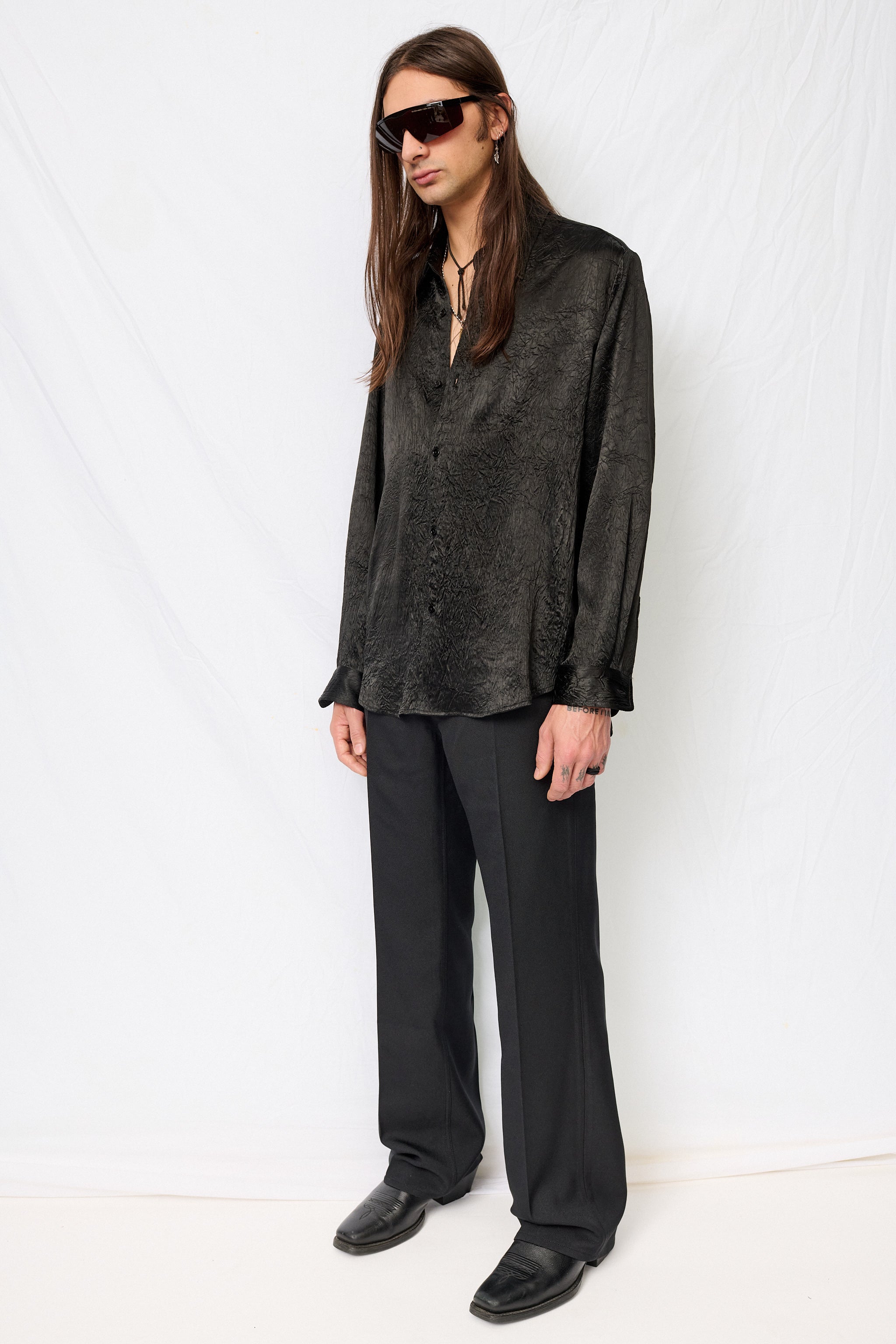 Black Wrinkled Acetate Classic Shirt
