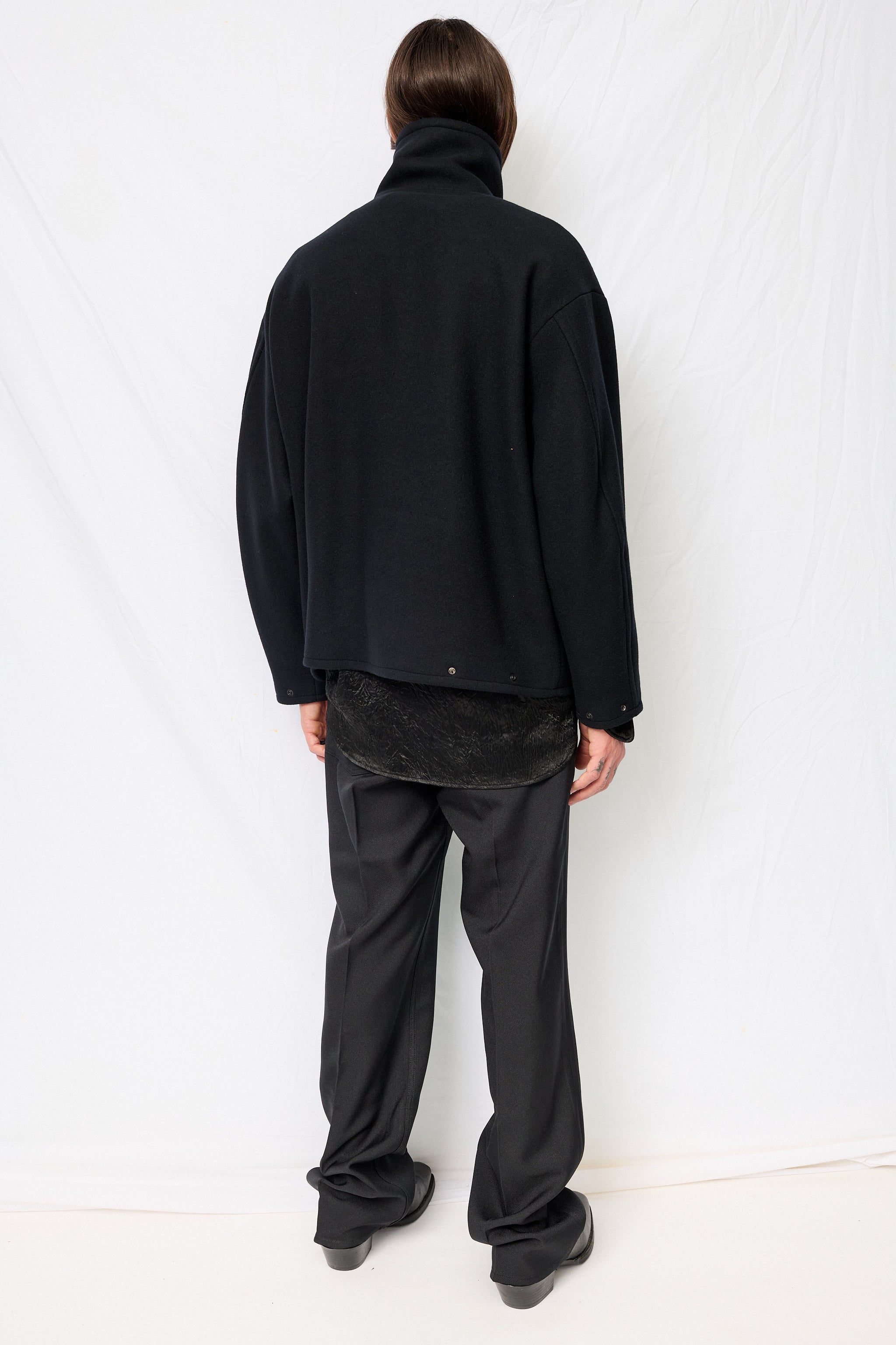 Black Melton Stand Collar Zip