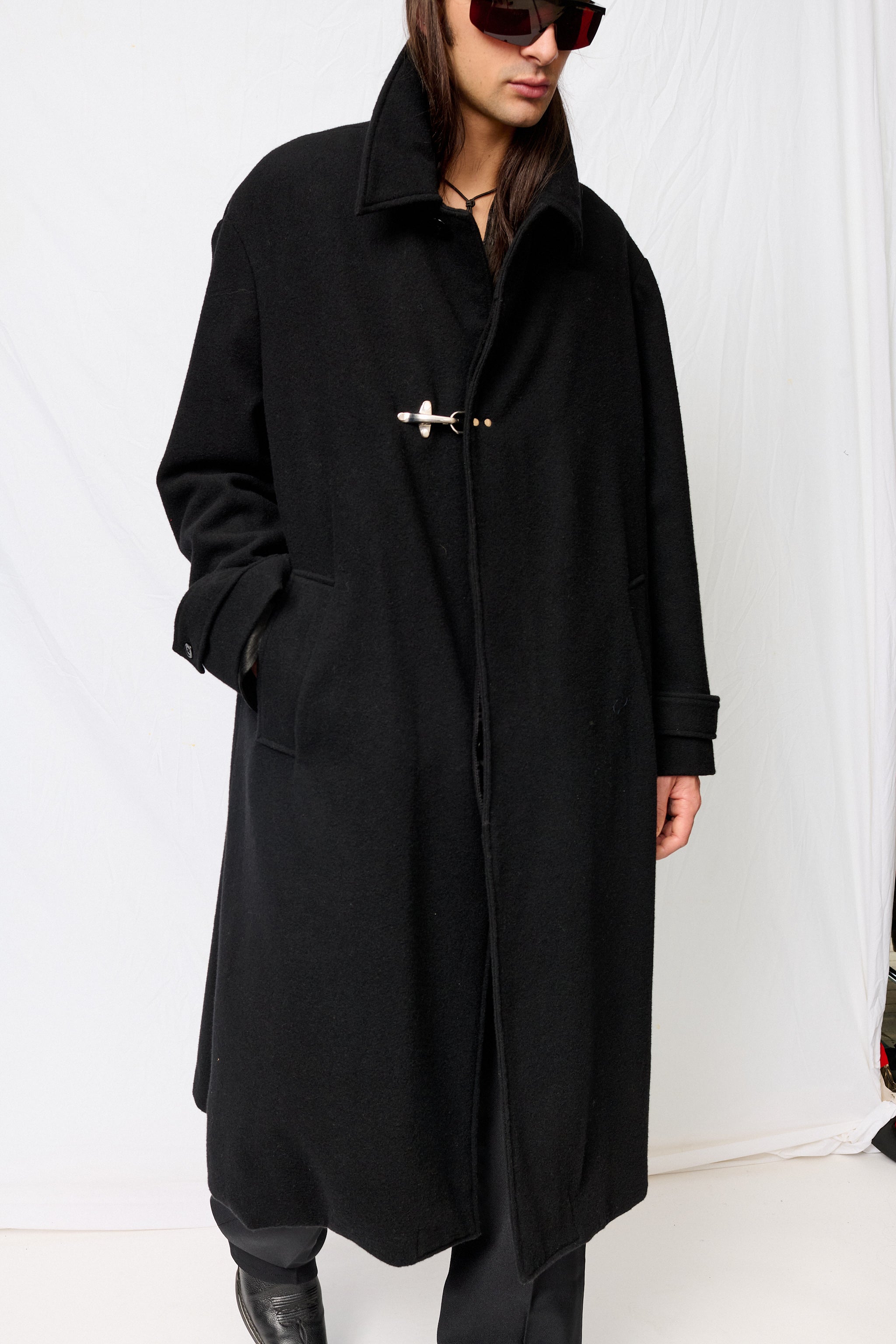 Black Wool Fireman Overcoat