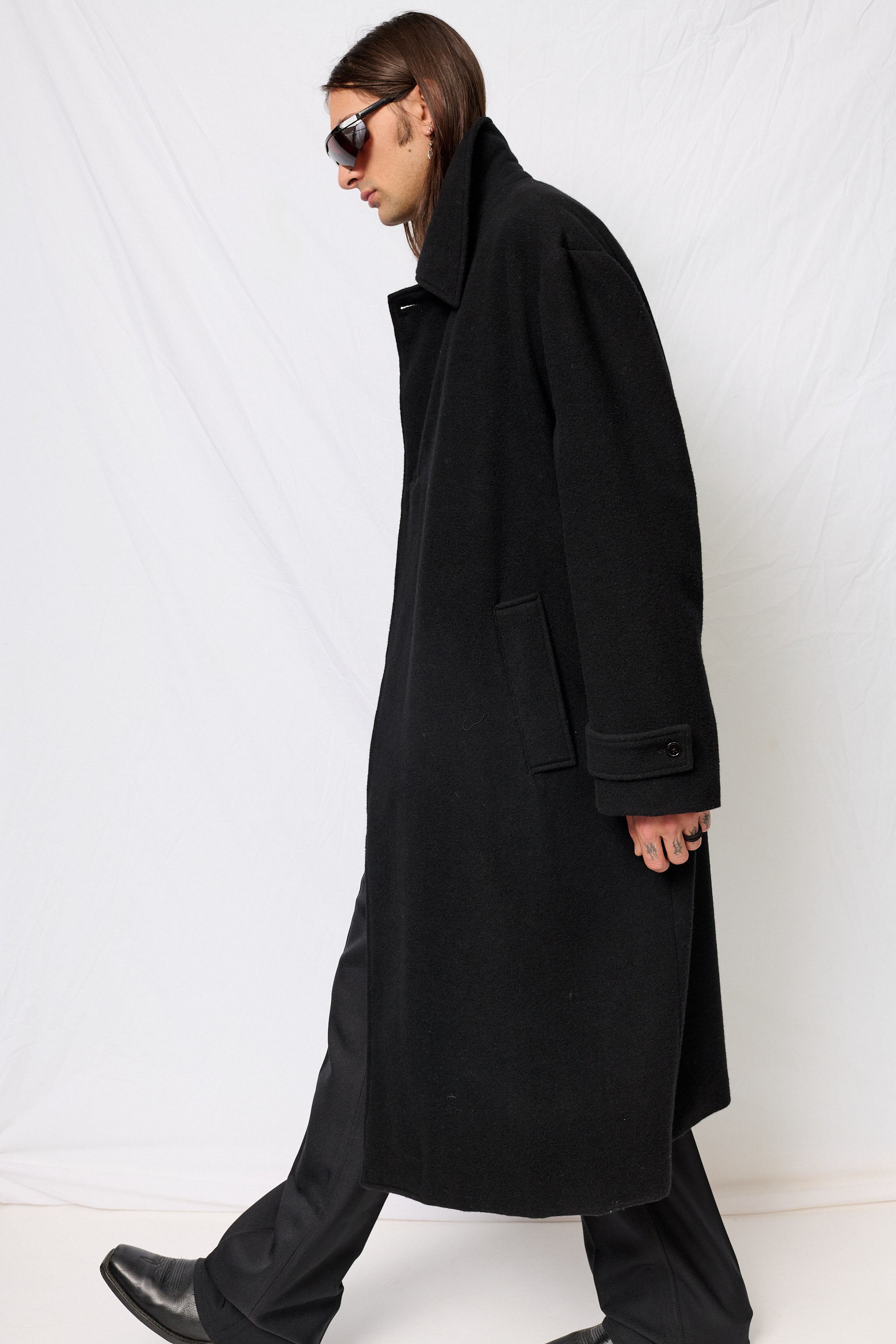 Black Wool Fireman Overcoat