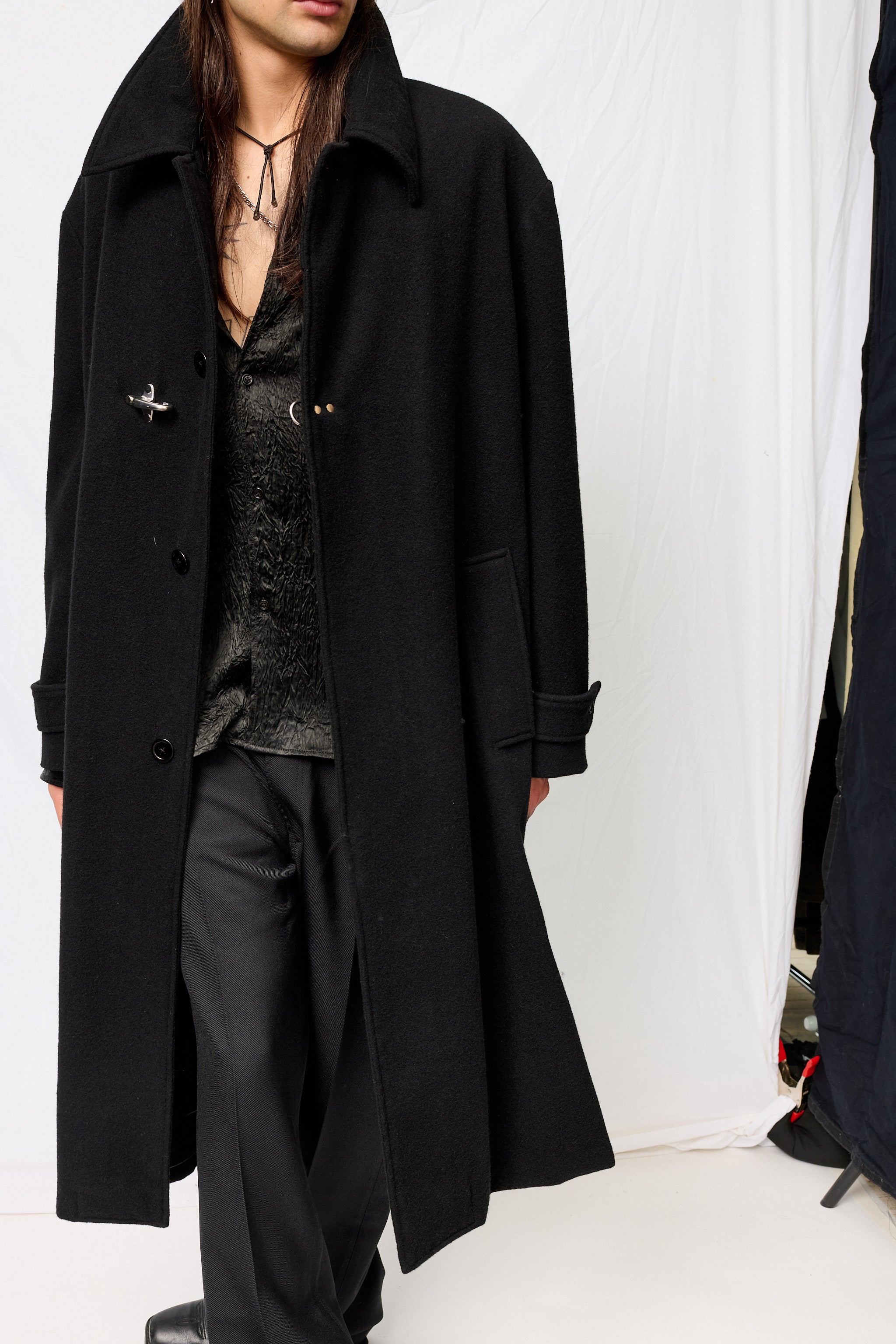 Black Wool Fireman Overcoat