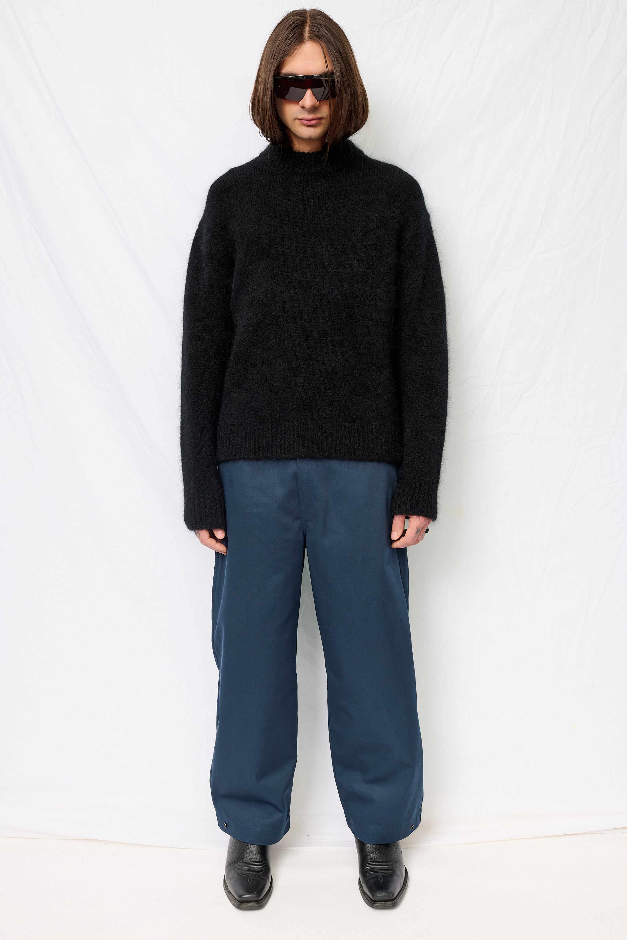 Black Hairy Rounded Pullover