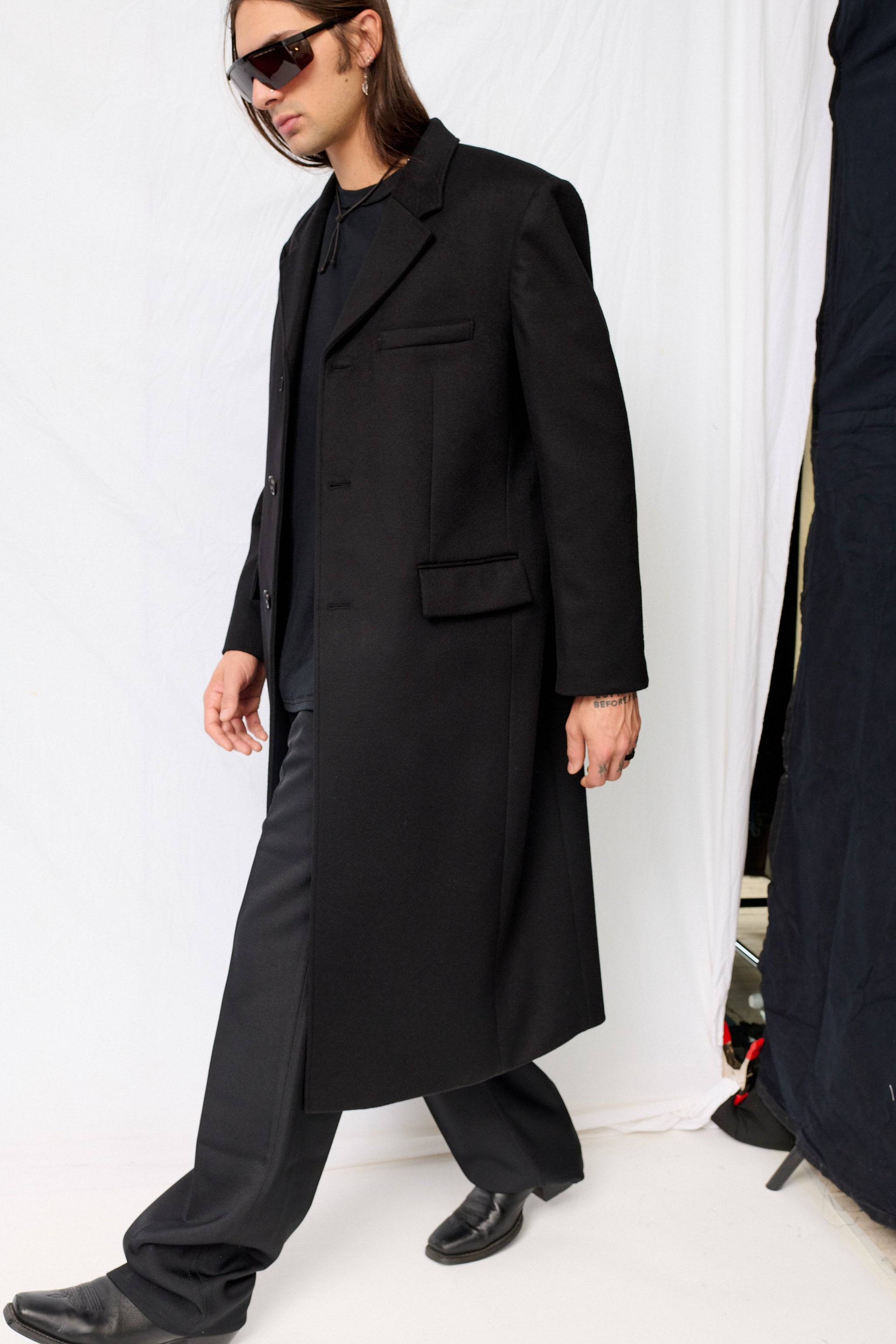 Black Unisex 2 Way 3 Button Cashmere Coat