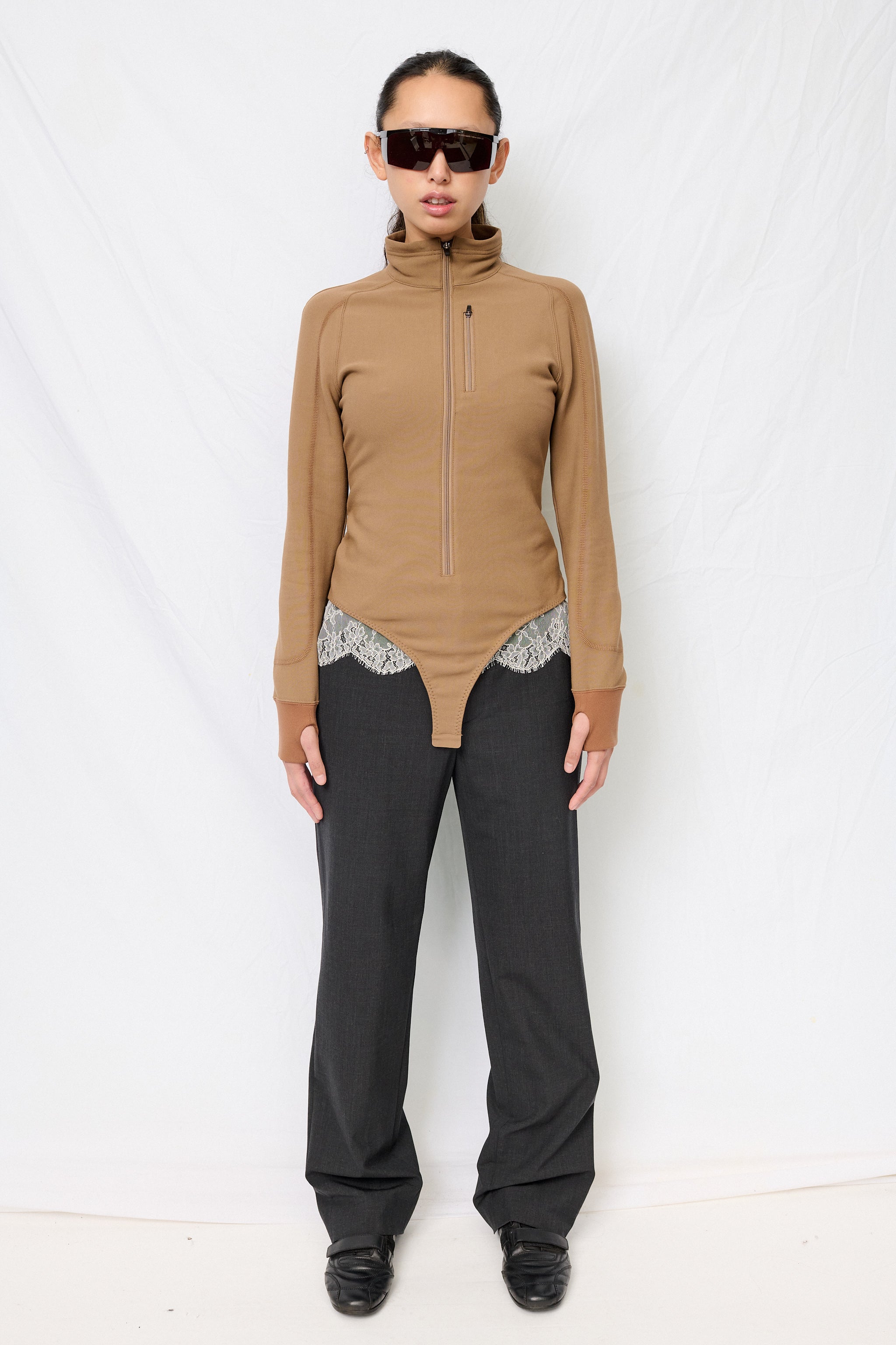 Mocha French Terry Half-Zip Bodysuit