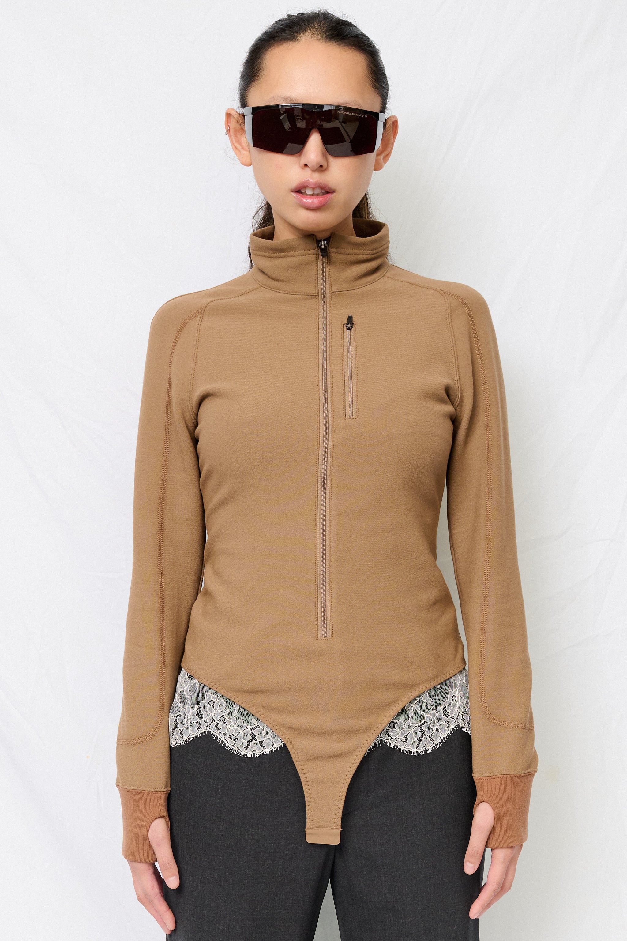 Mocha French Terry Half-Zip Bodysuit