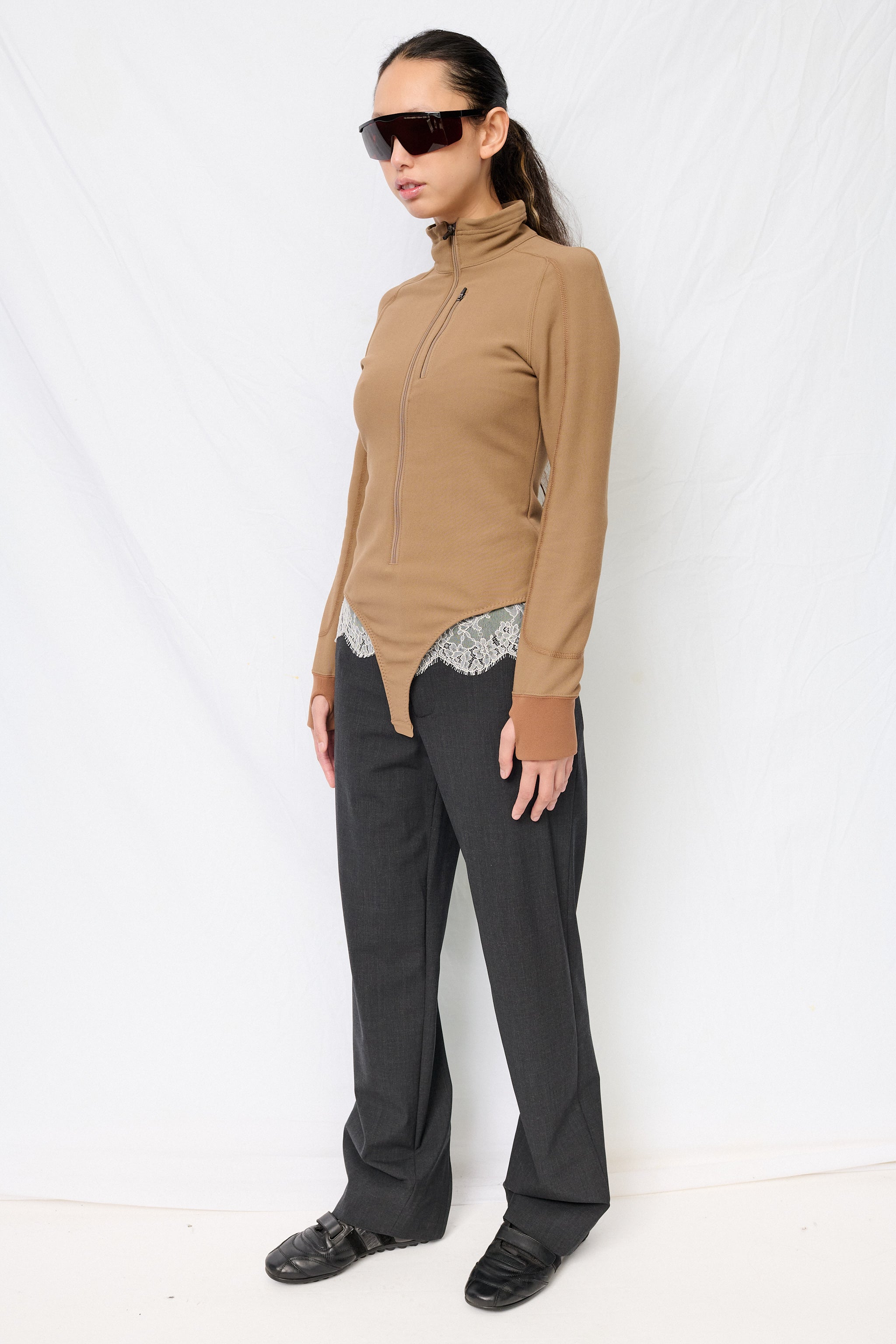 Mocha French Terry Half-Zip Bodysuit