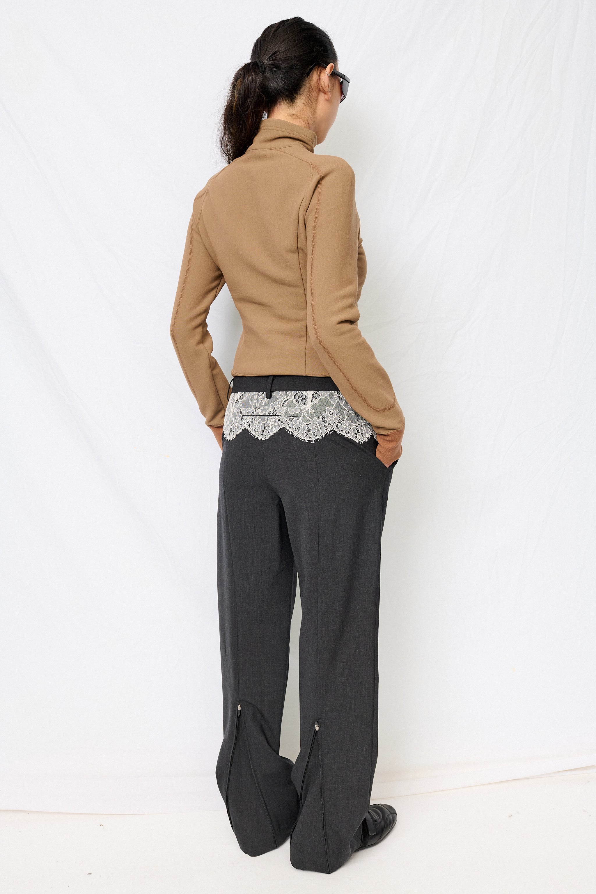 Charcoal/White Suiting Lace Waist Pants - Fumika Uchida – Assembly