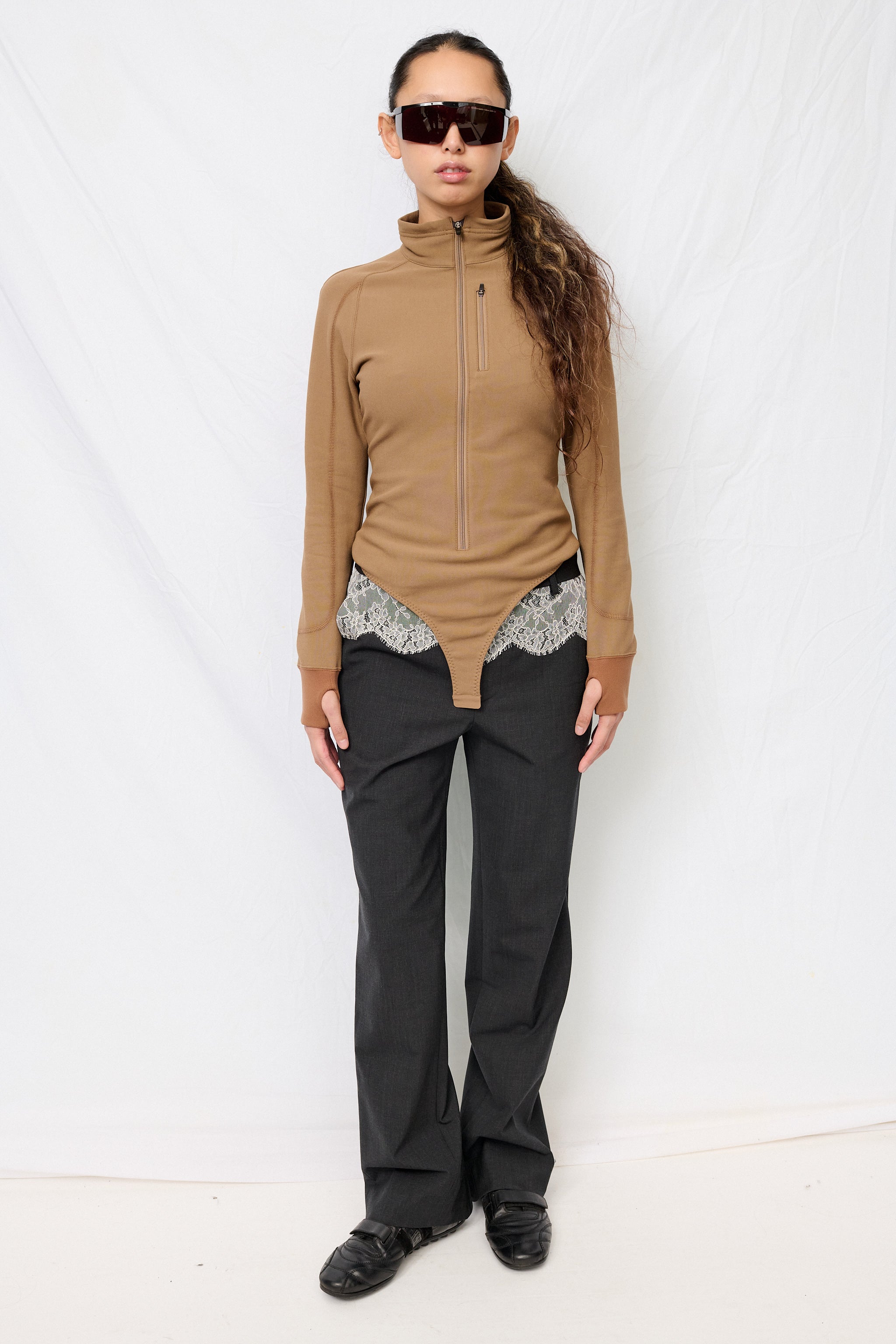 Mocha French Terry Half-Zip Bodysuit