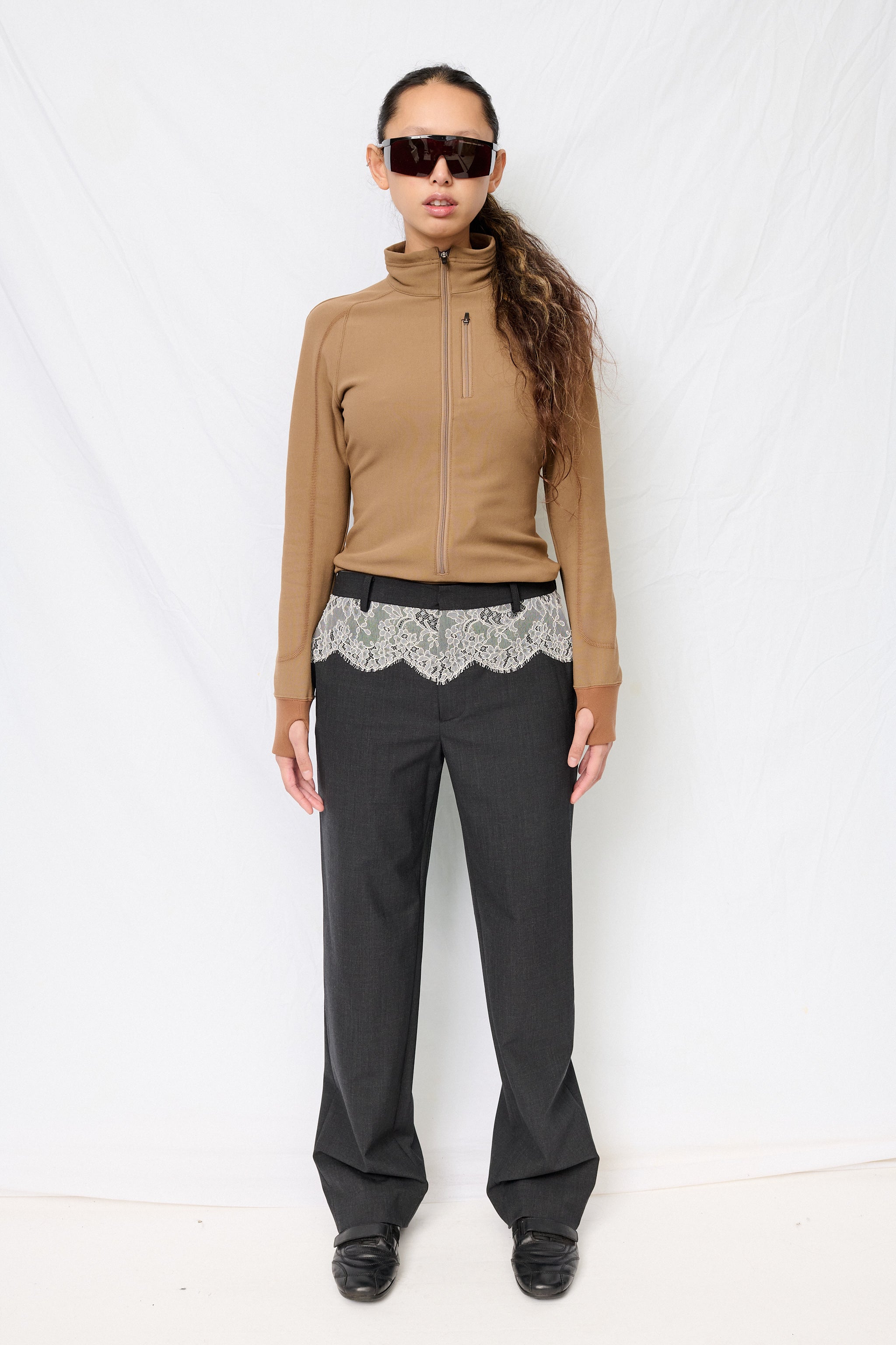 Charcoal/White Suiting Lace Waist Pants