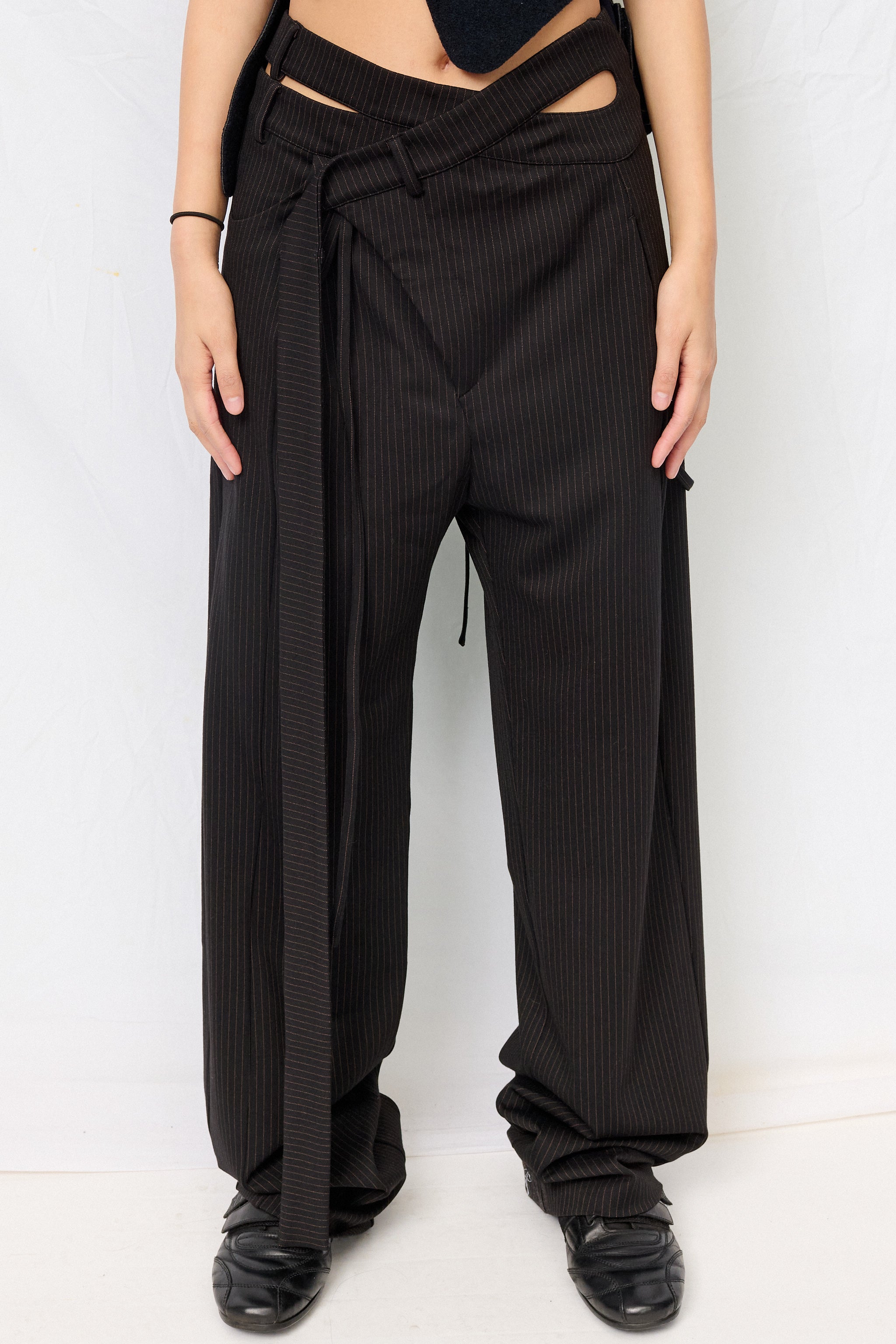 Black Pinstripe Signature Wrap Suit Pants - Ottolinger – Assembly