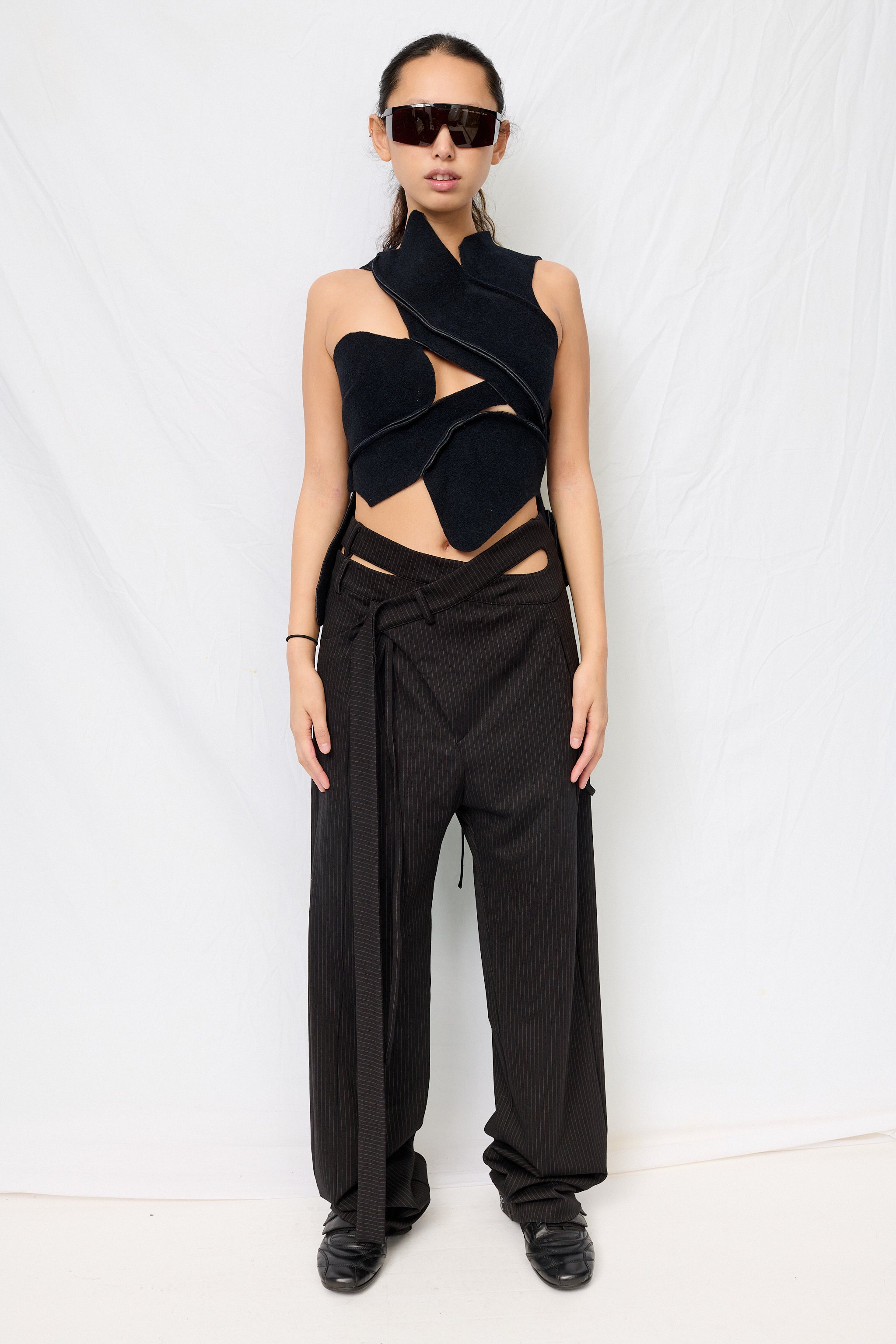 Black Pinstripe Signature Wrap Suit Pants