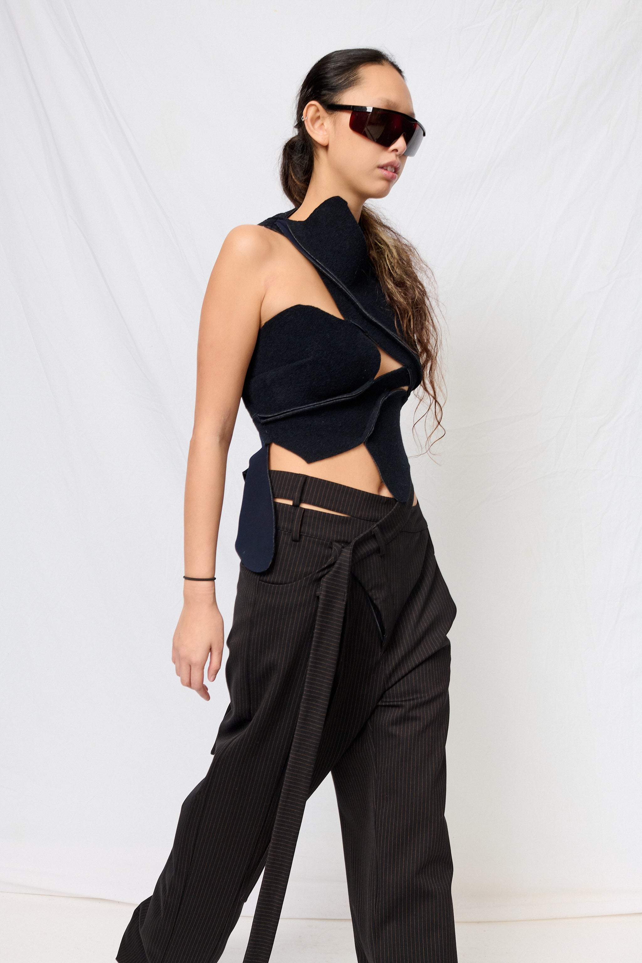 Dark Navy Felted Scuba Cut Out Top