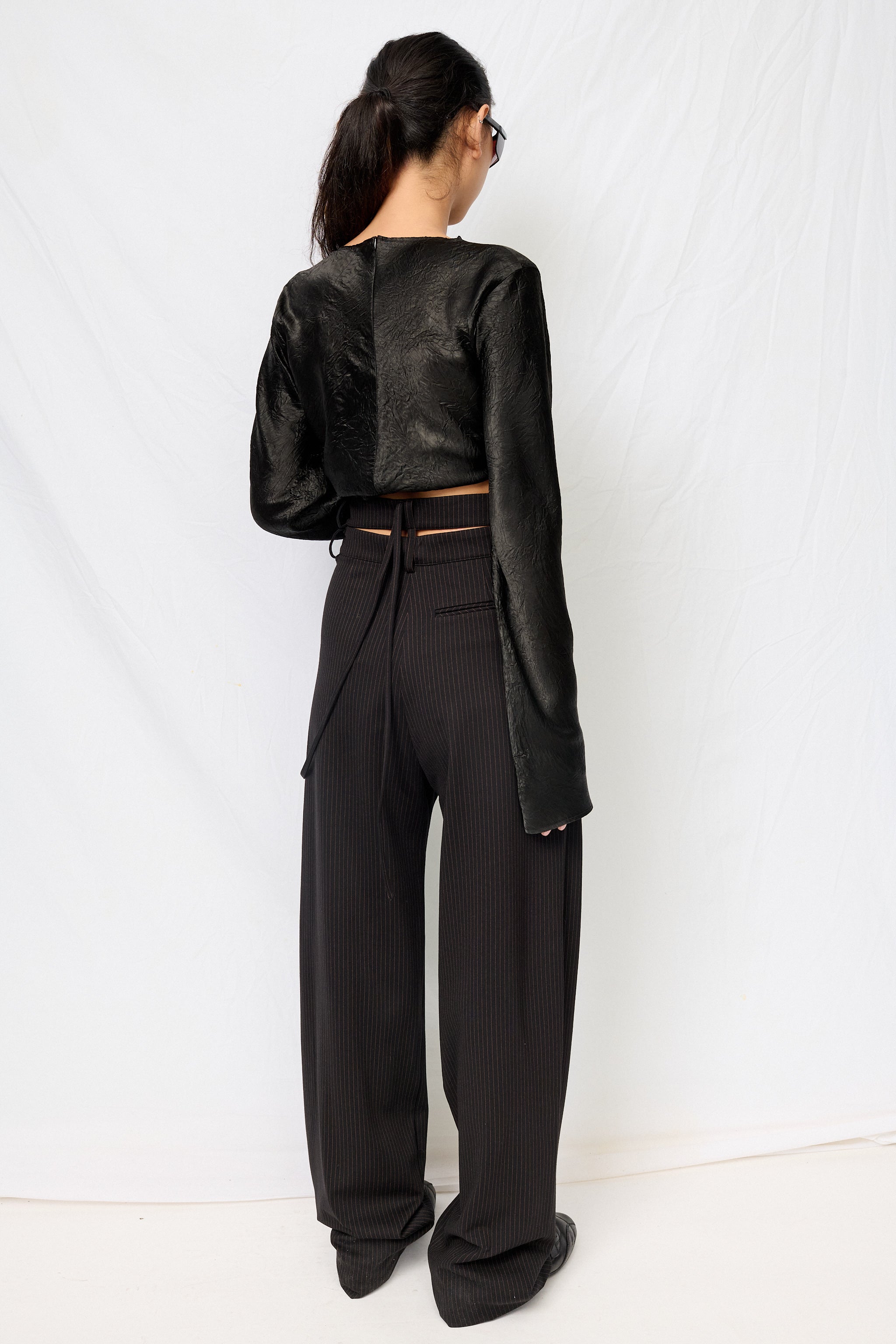 Black Pinstripe Signature Wrap Suit Pants