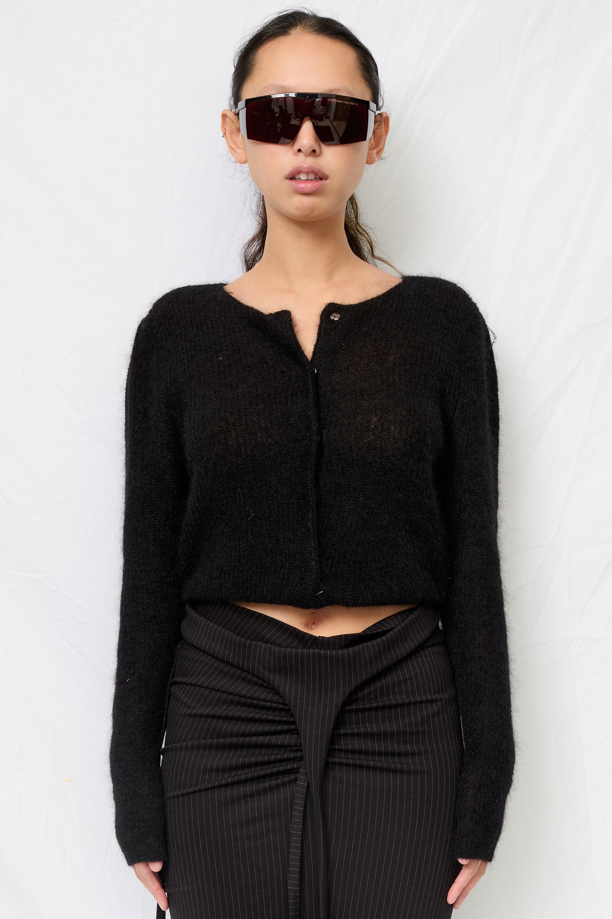 Black Round Neck Sheer Cardigan