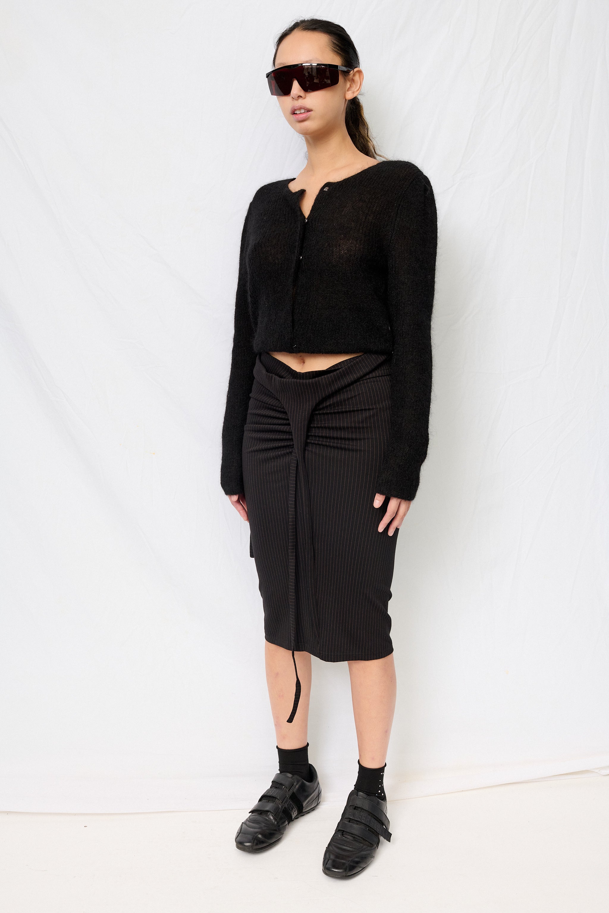 Black Round Neck Sheer Cardigan