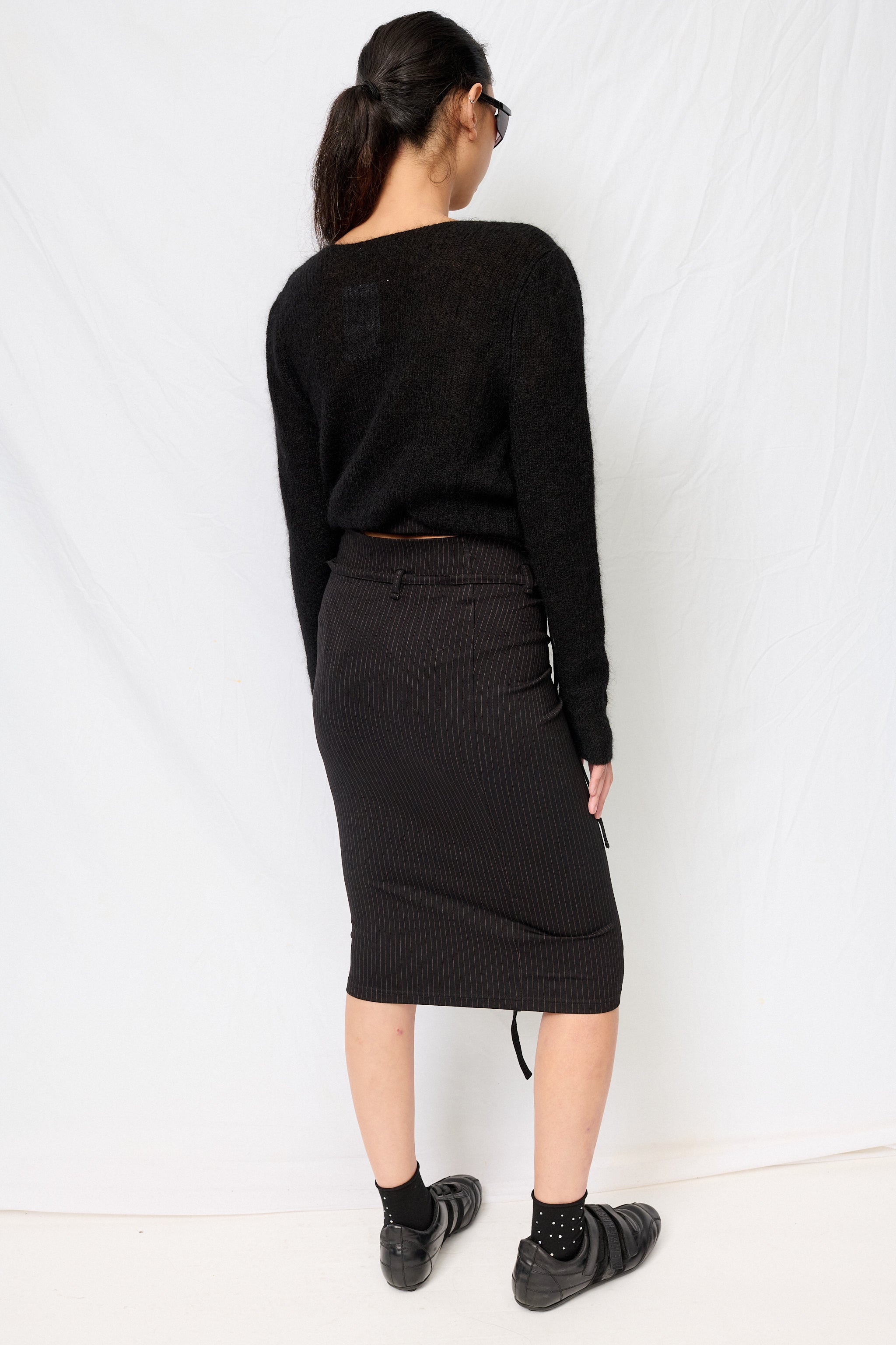 Black Round Neck Sheer Cardigan