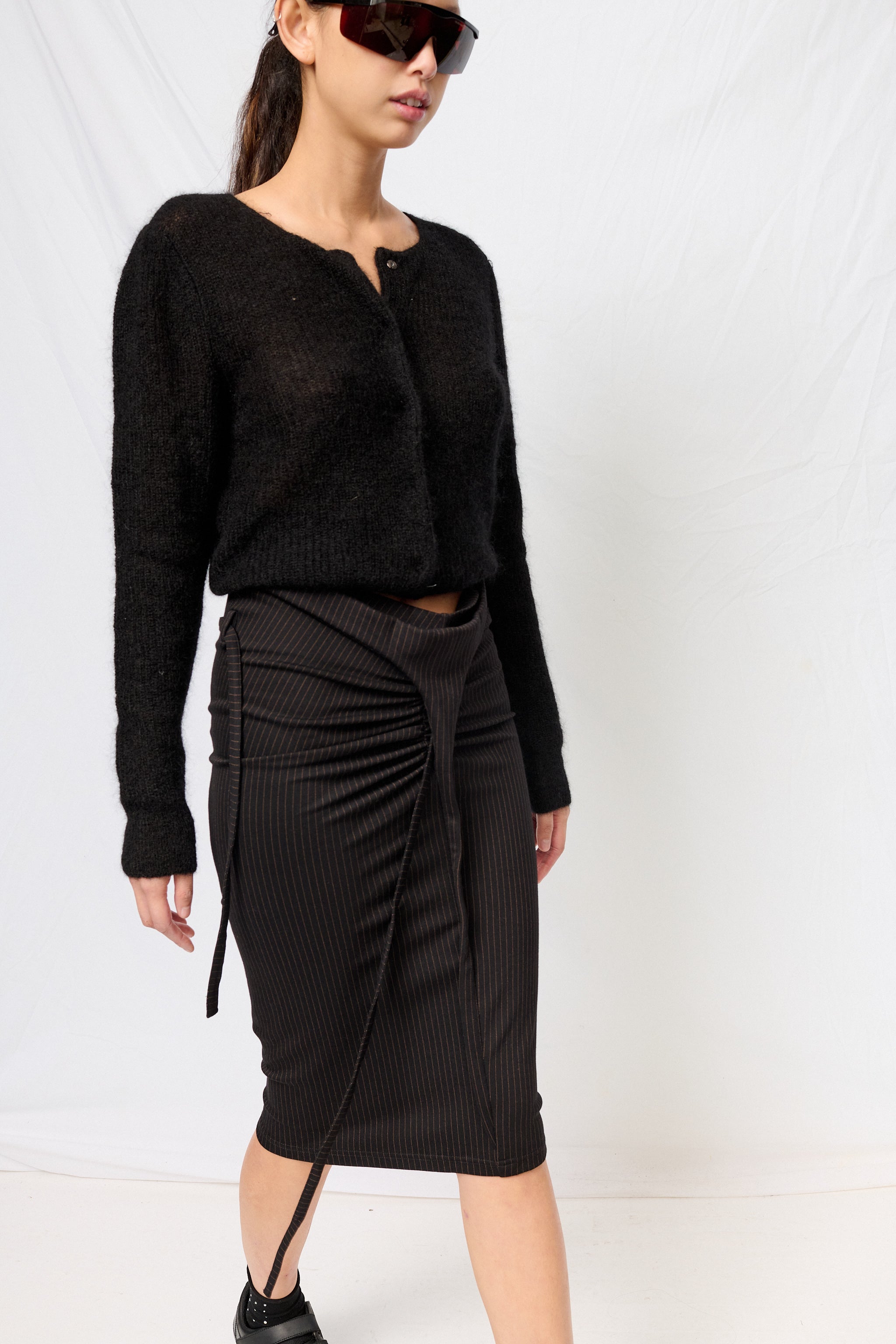 Black Round Neck Sheer Cardigan