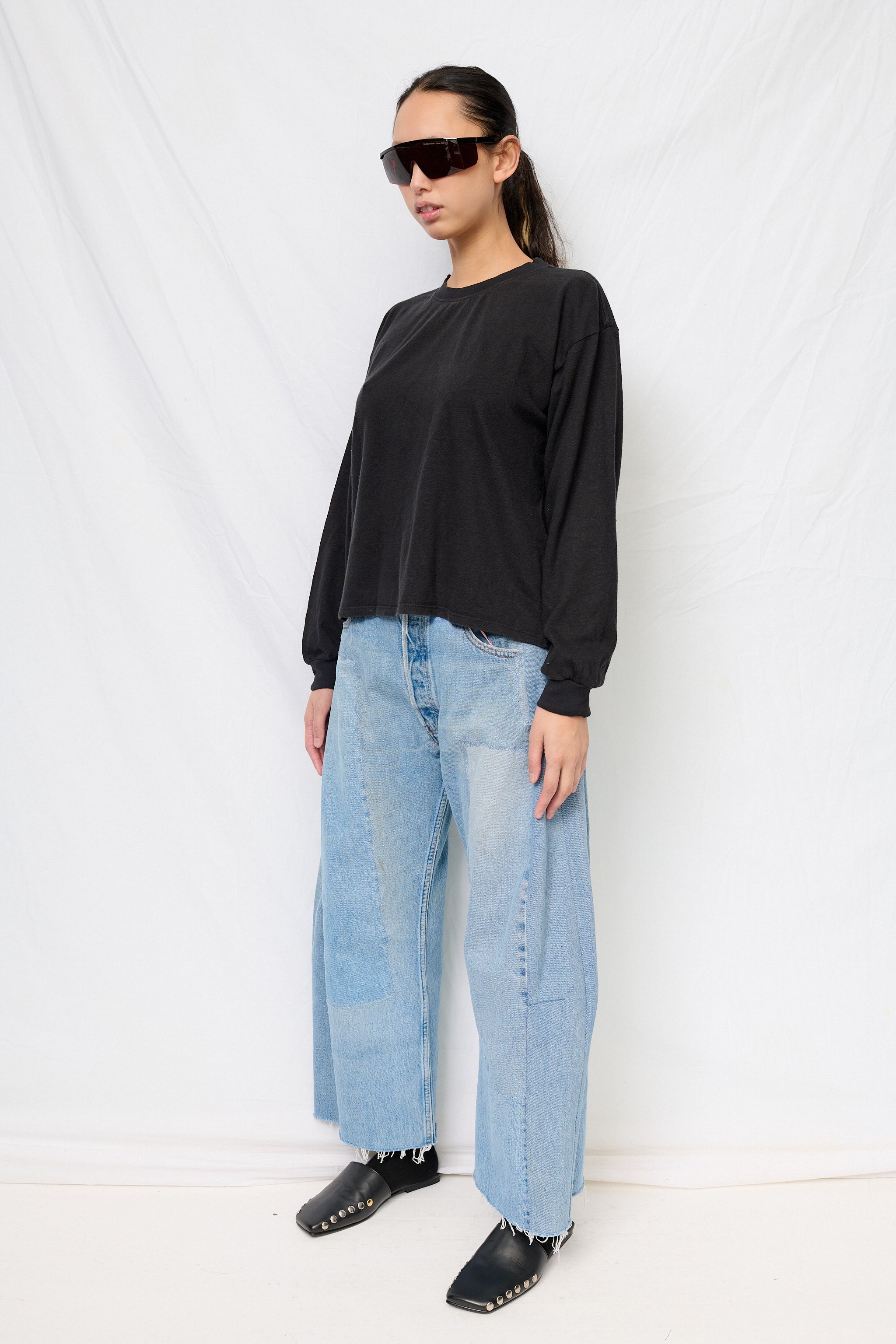 Black Cropped Long Sleeve Tee