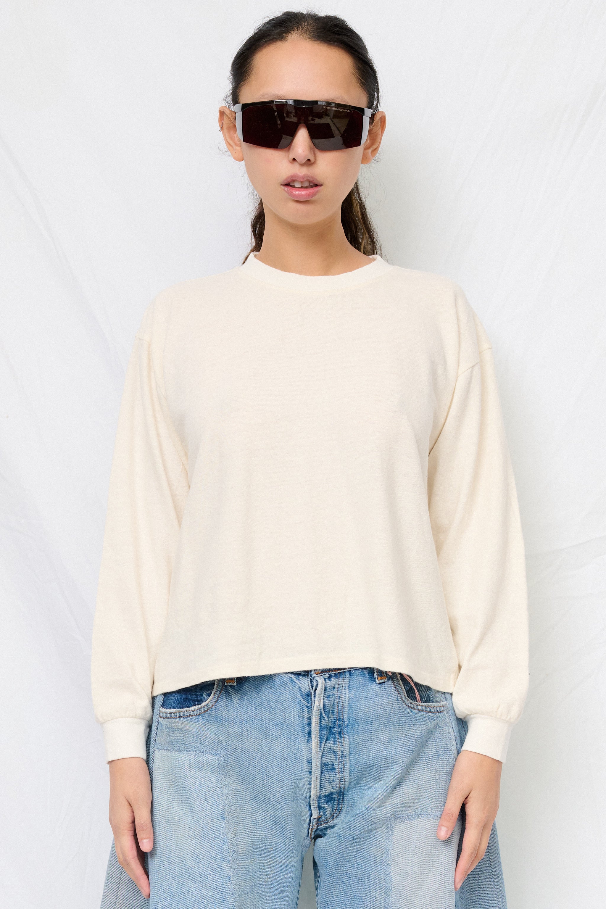 White Cropped Long Sleeve Tee