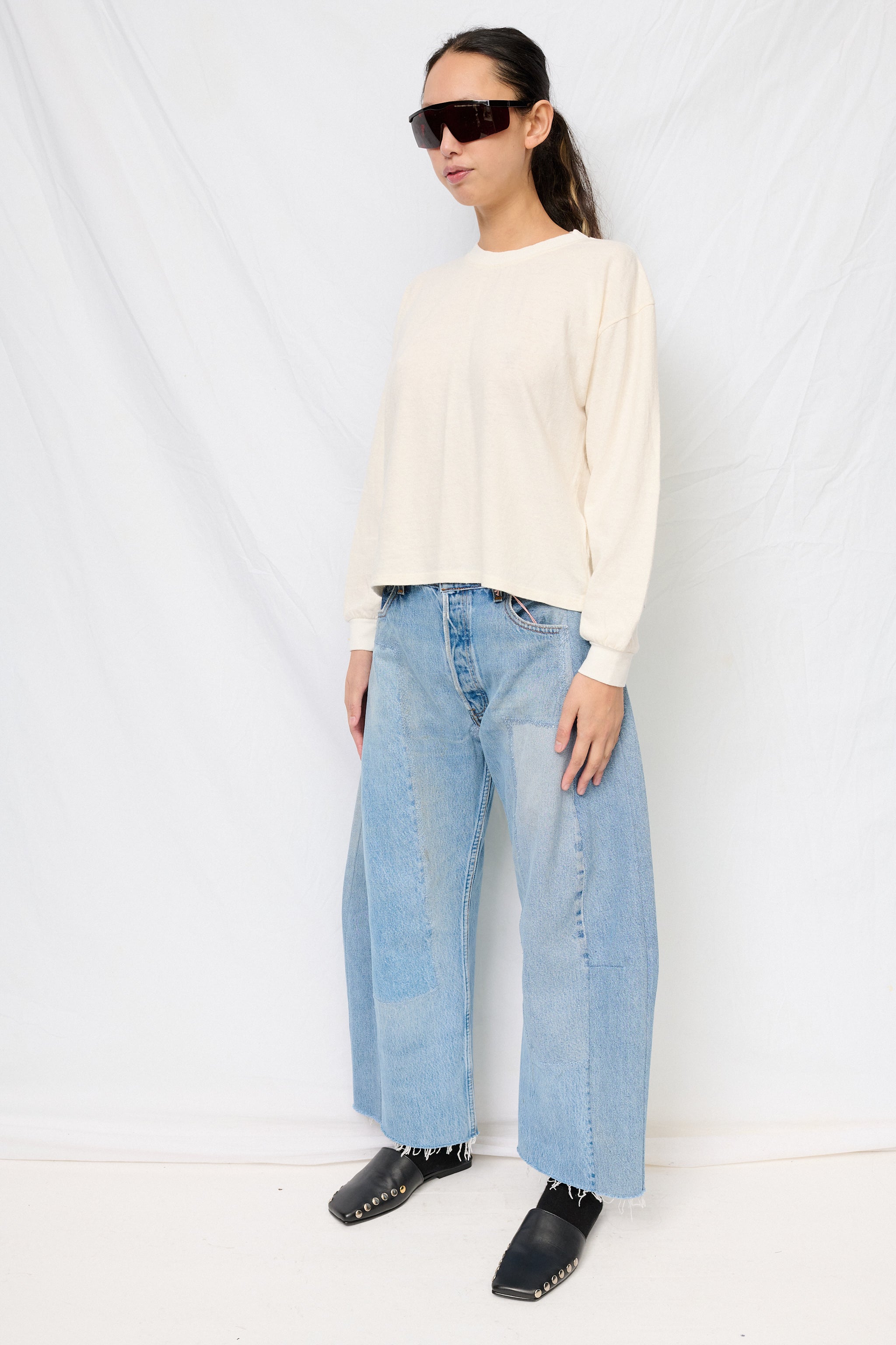 White Cropped Long Sleeve Tee