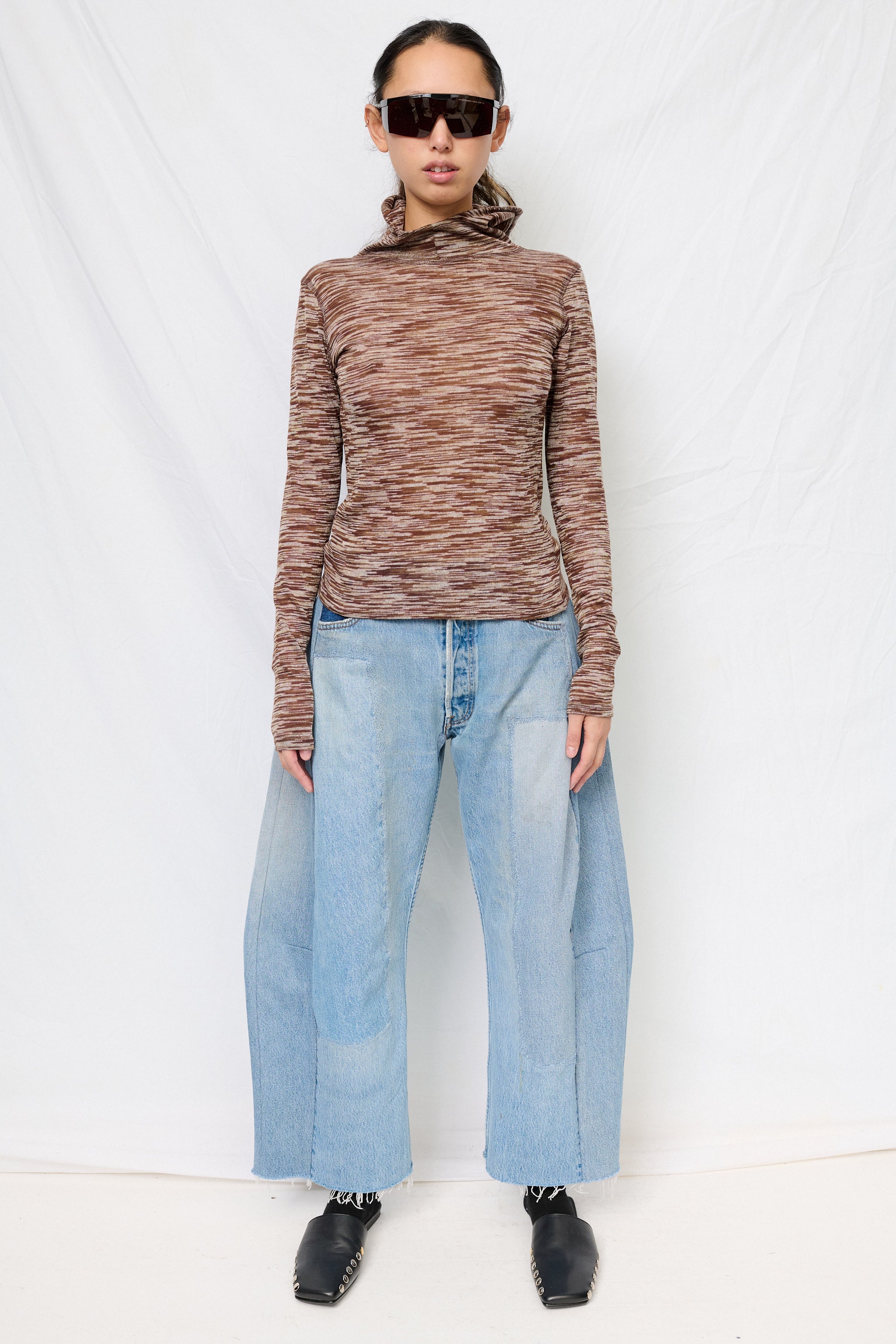 Brown Variegated Knit Hooded Top