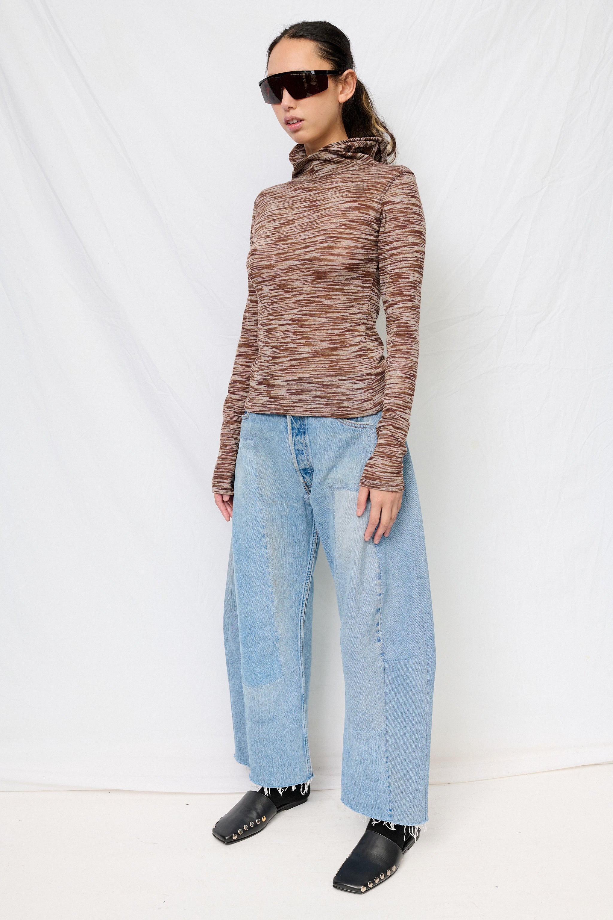 Brown Variegated Knit Hooded Top