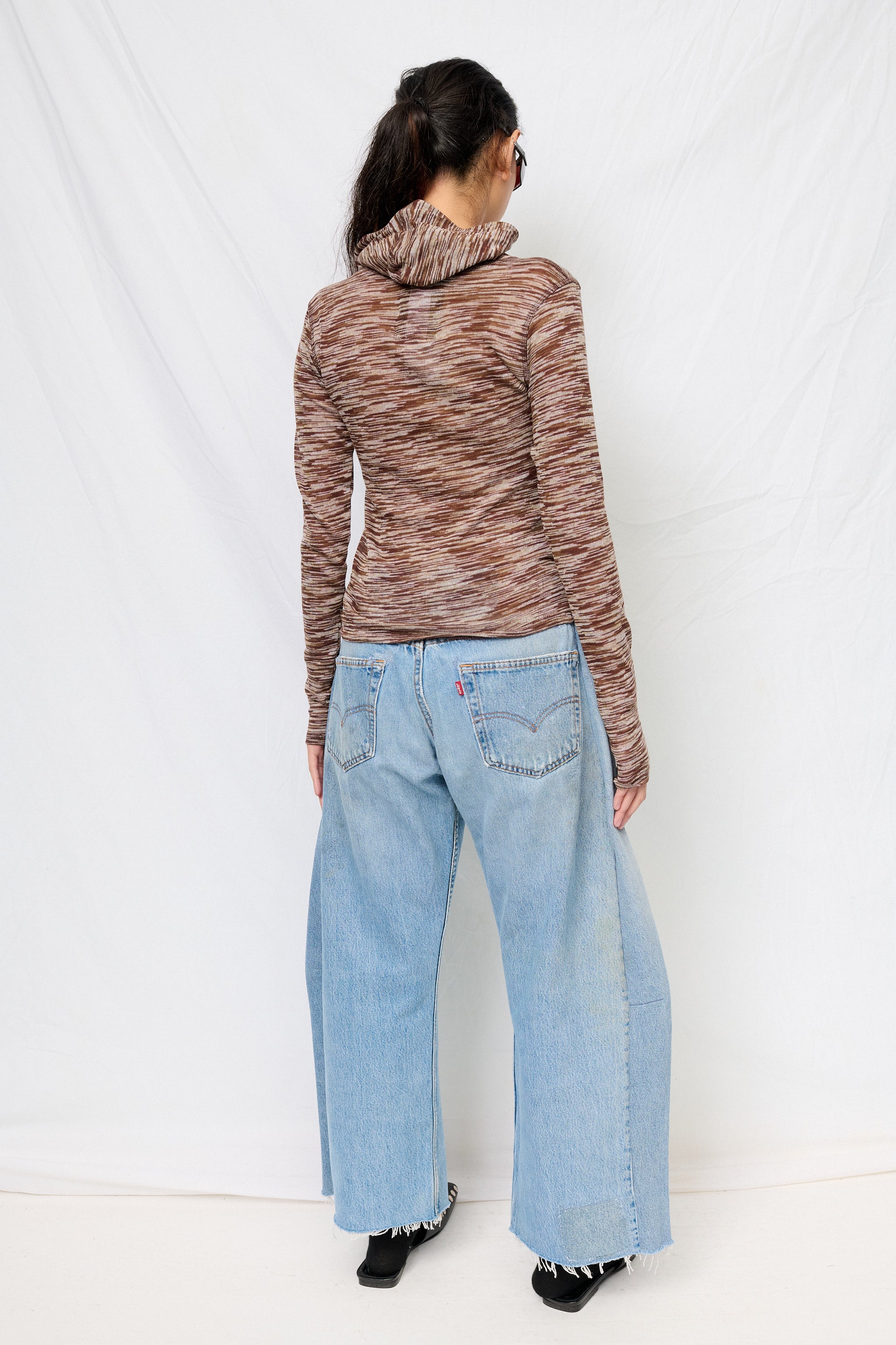 Brown Variegated Knit Hooded Top