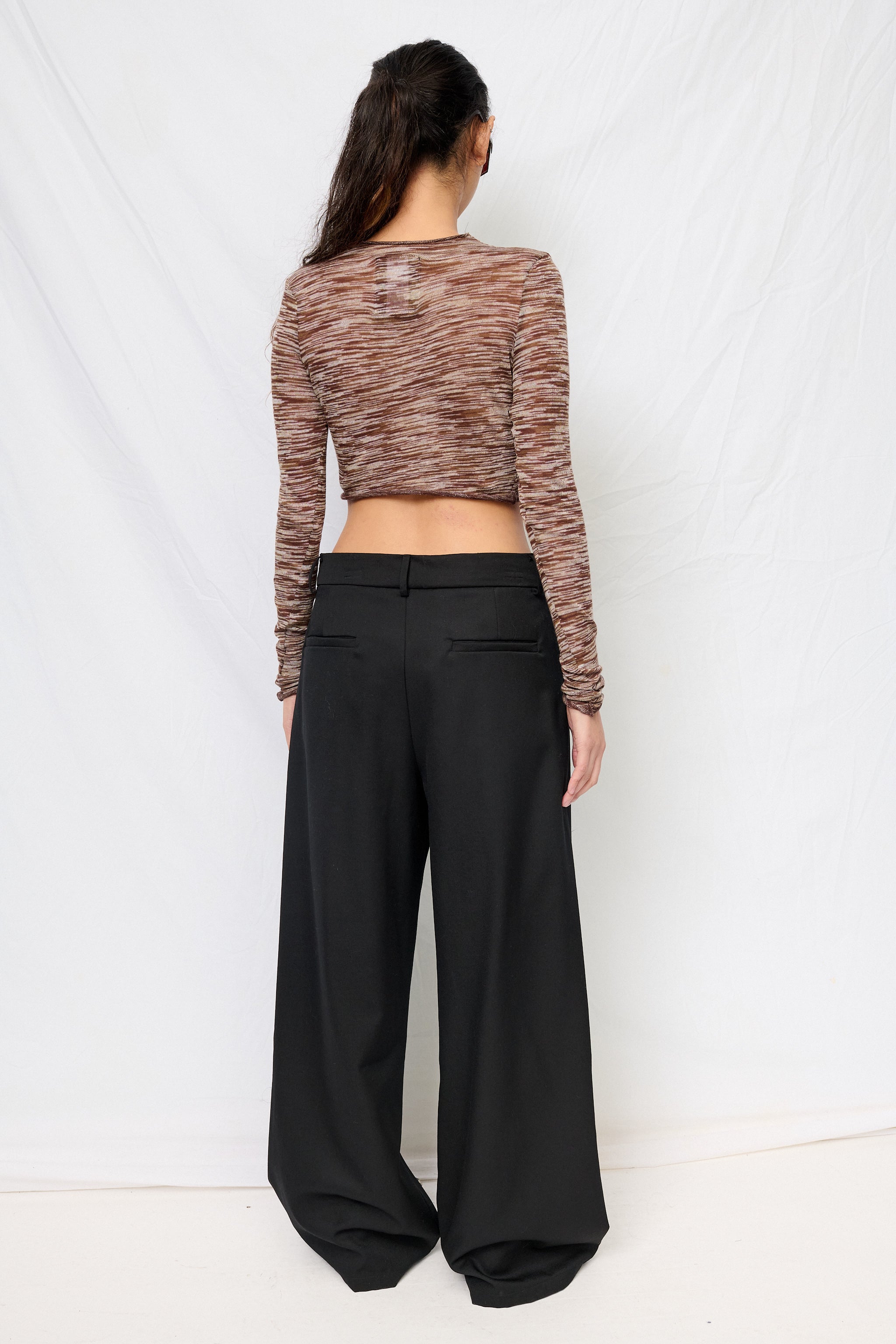 Brown Variegated Knit Crop Long Sleeve Mockneck
