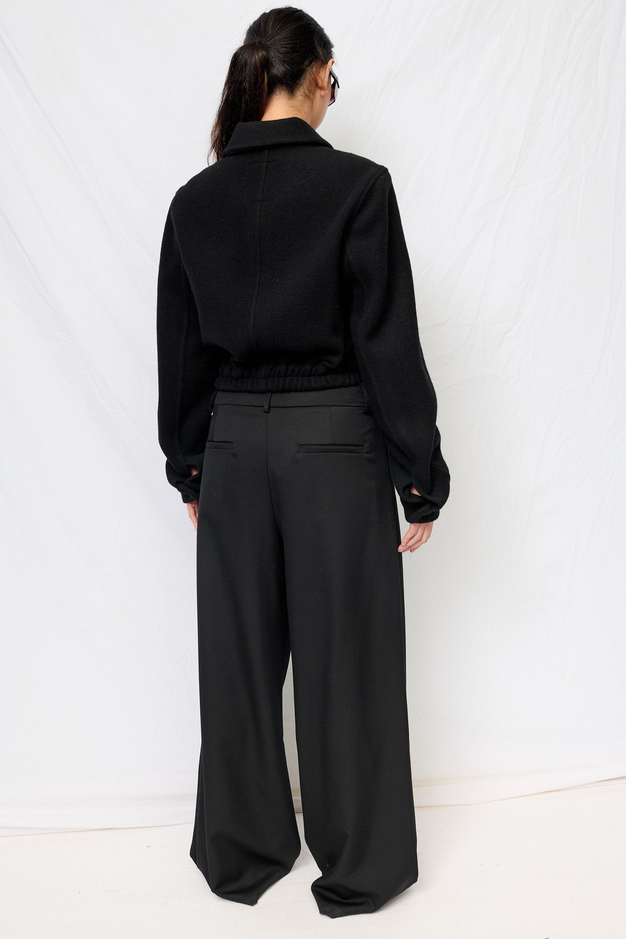 Black Wool Shrunken Zip Jacket