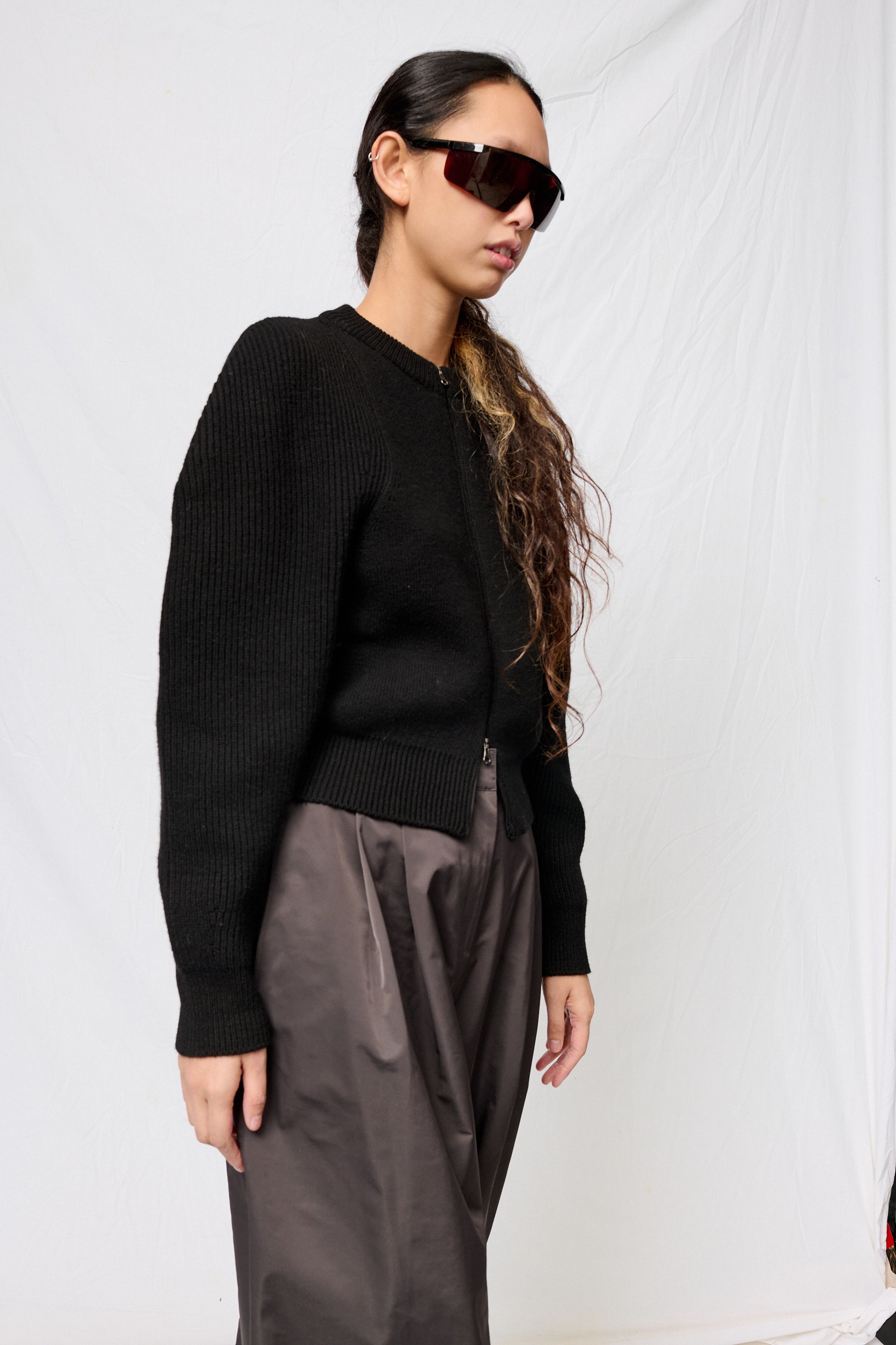 Black Cut Out Round Neck Cardigan