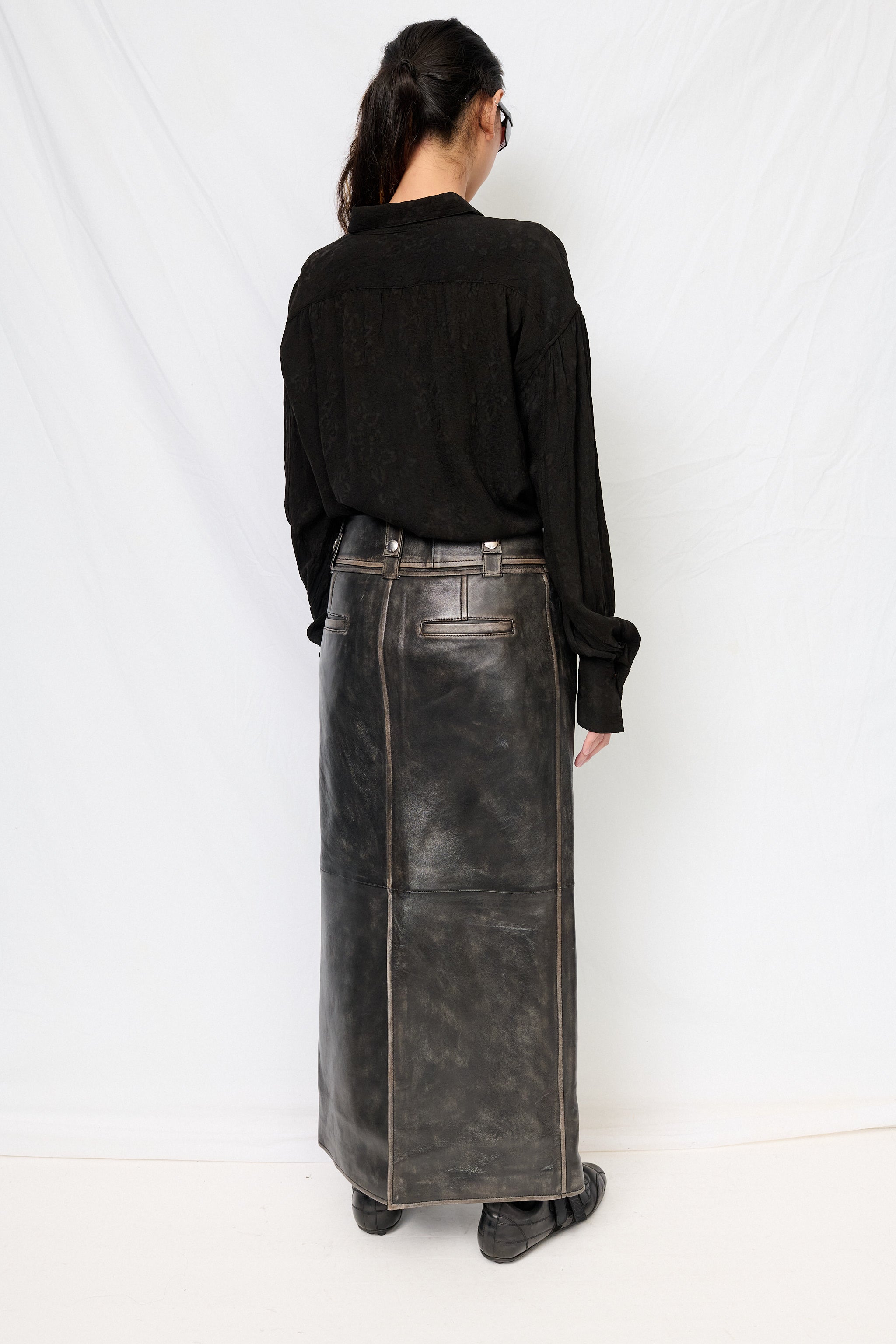 Worn Black Maxi Biker Skirt