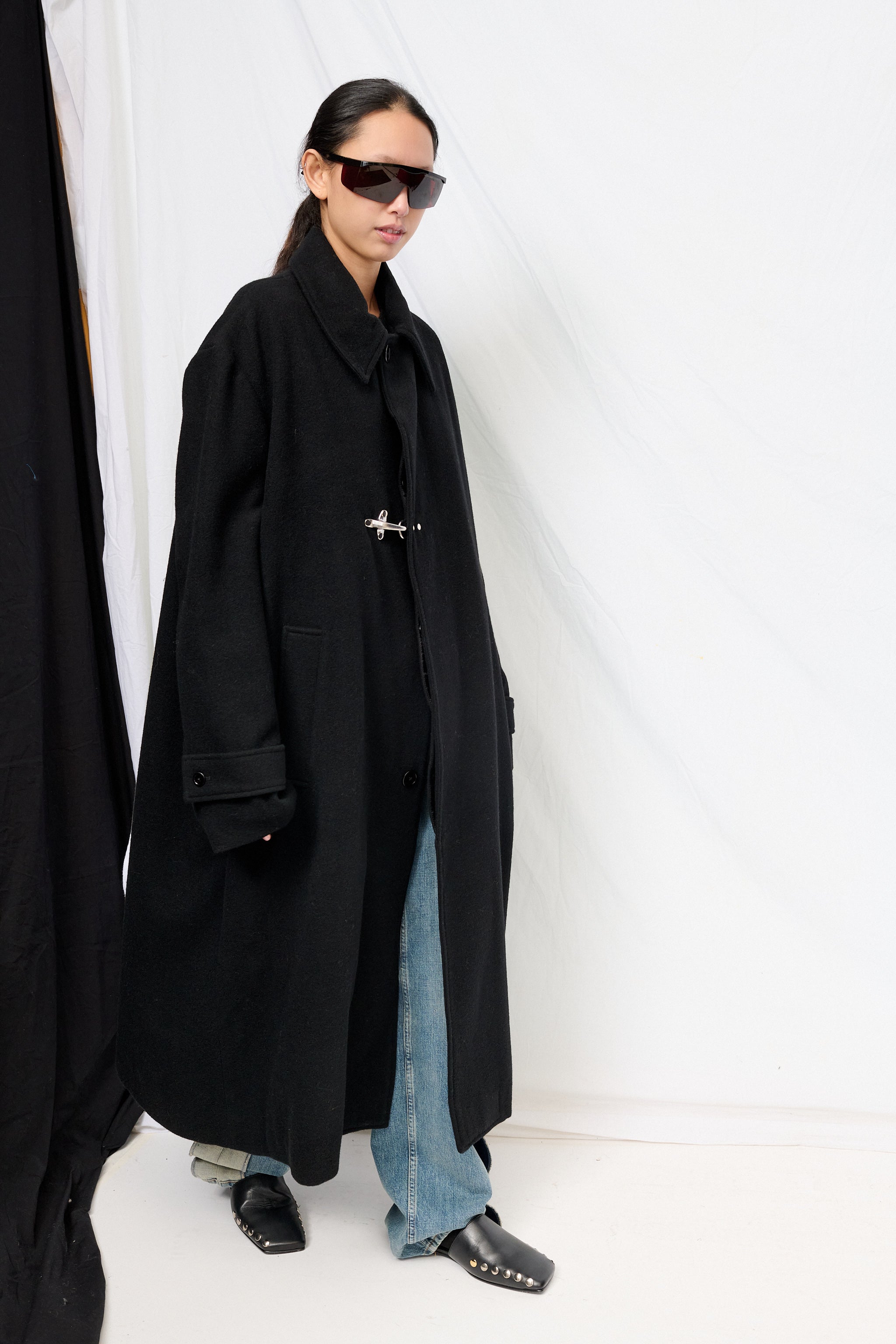 Black Wool Fireman Overcoat