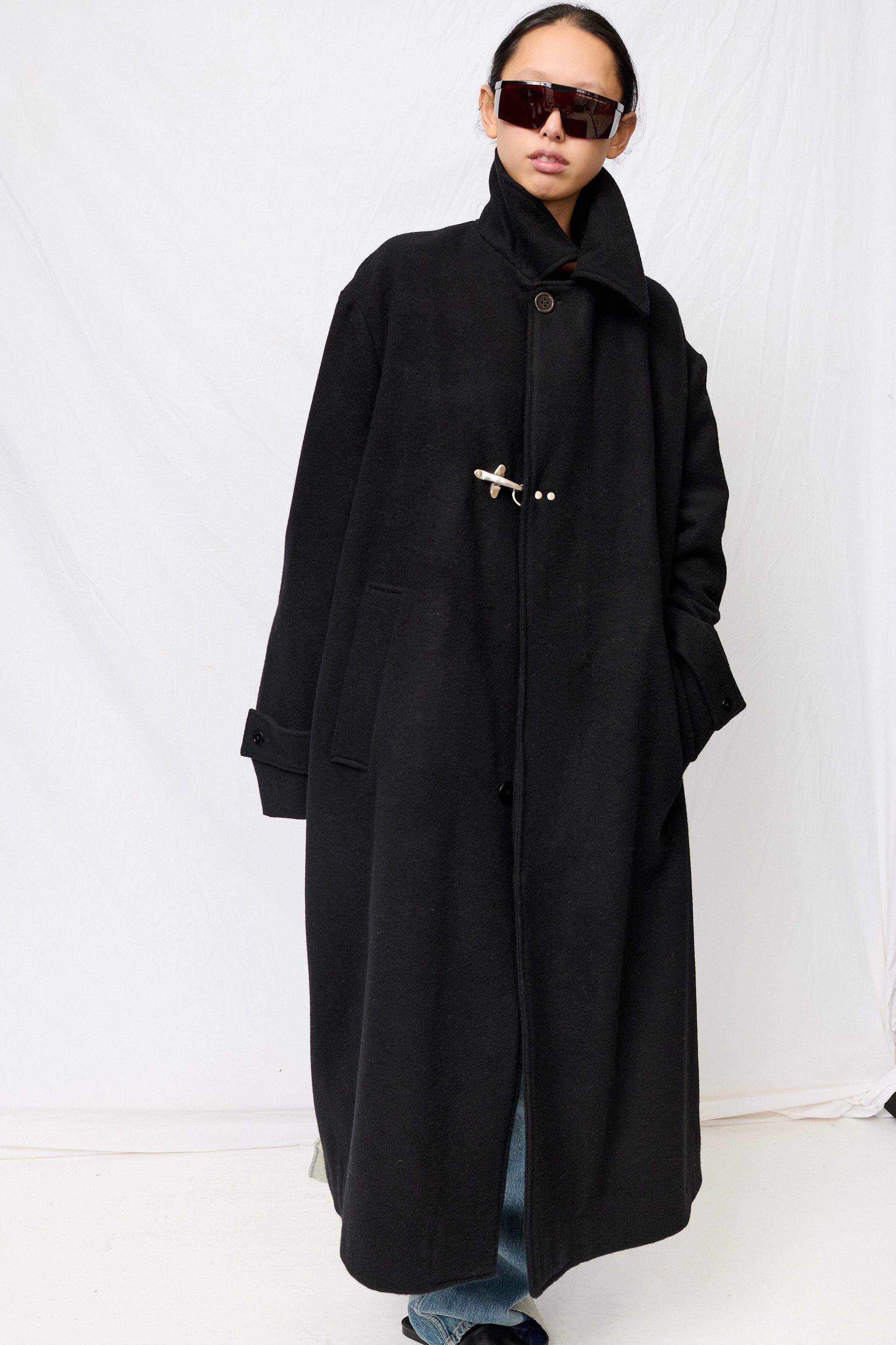 Black Wool Fireman Overcoat