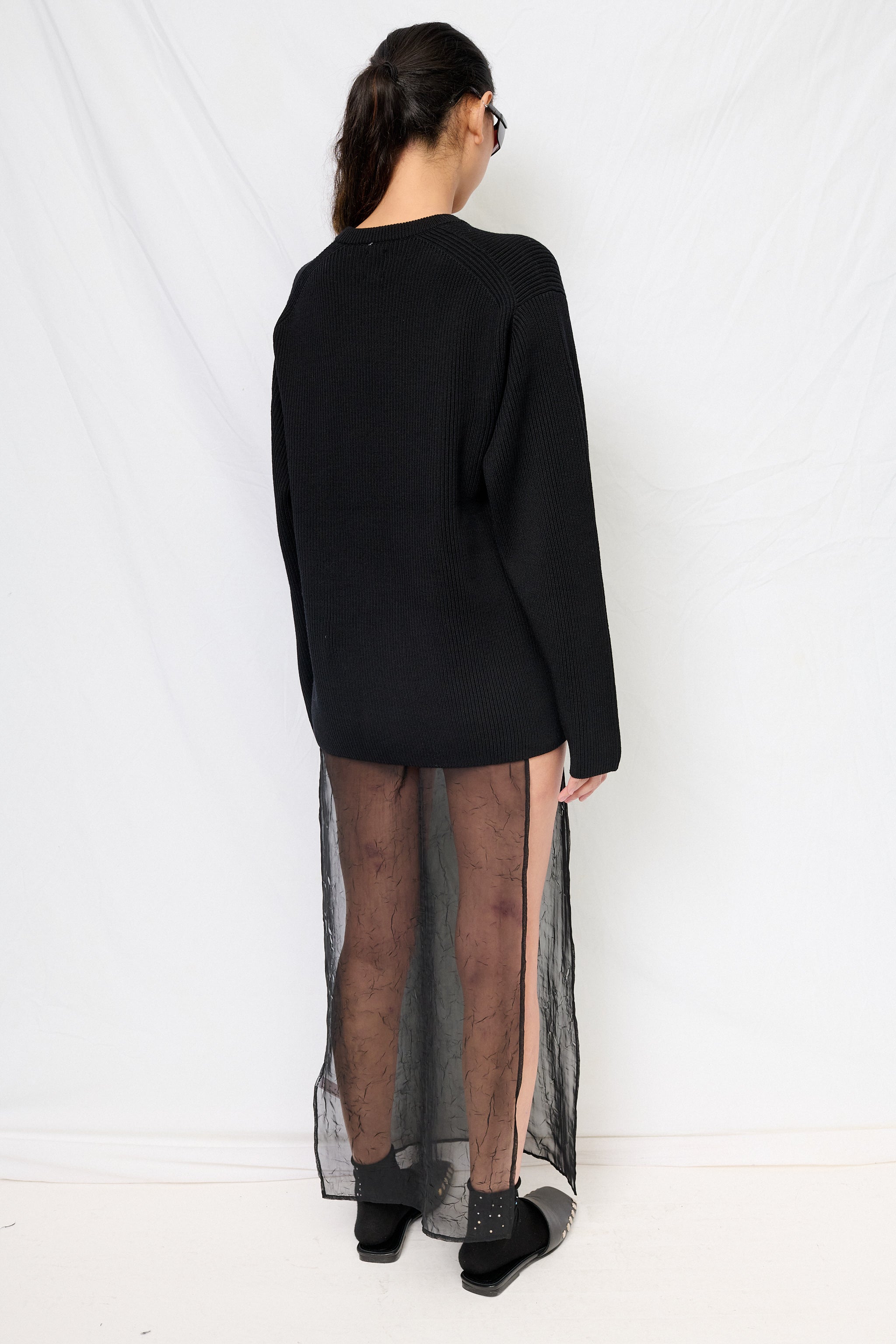 Black Crinkle Chiffon Open Side Maxi Skirt