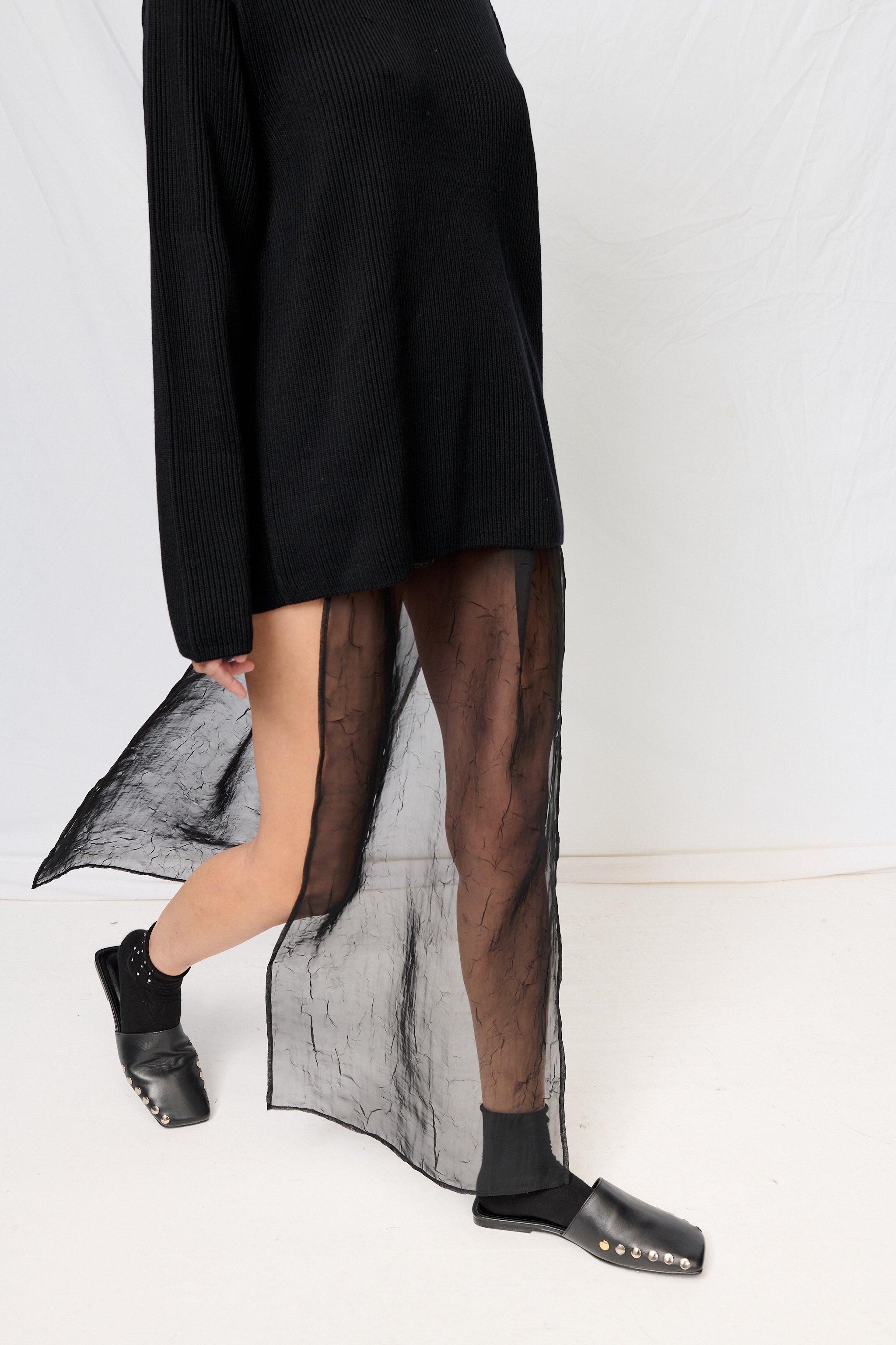 Black Crinkle Chiffon Open Side Maxi Skirt