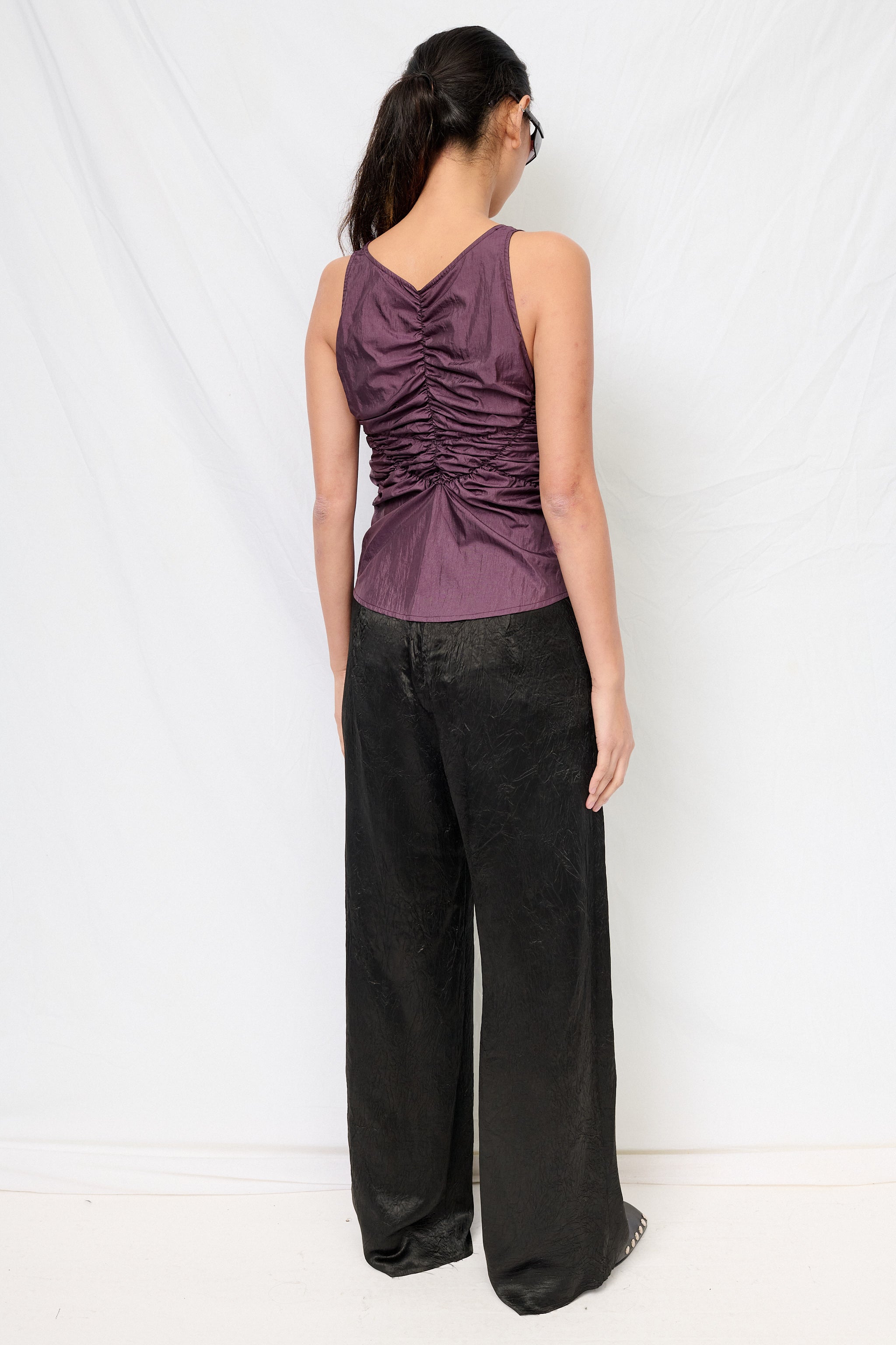 Black Wrinkled Acetate Clean Pant